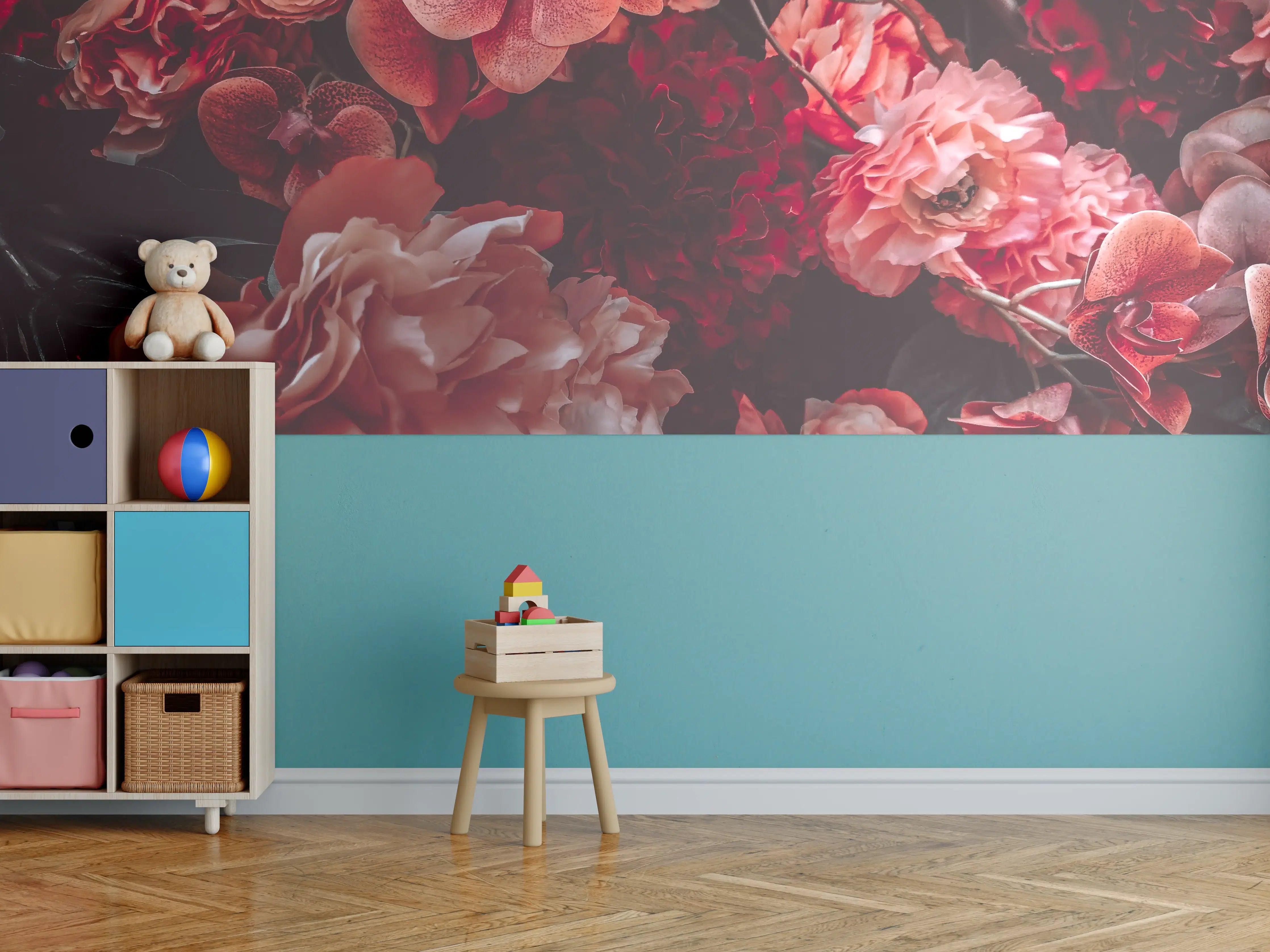 Kinderzimmer Wandgestaltung - Elegante Pfingstrosen in Rot und Pink
