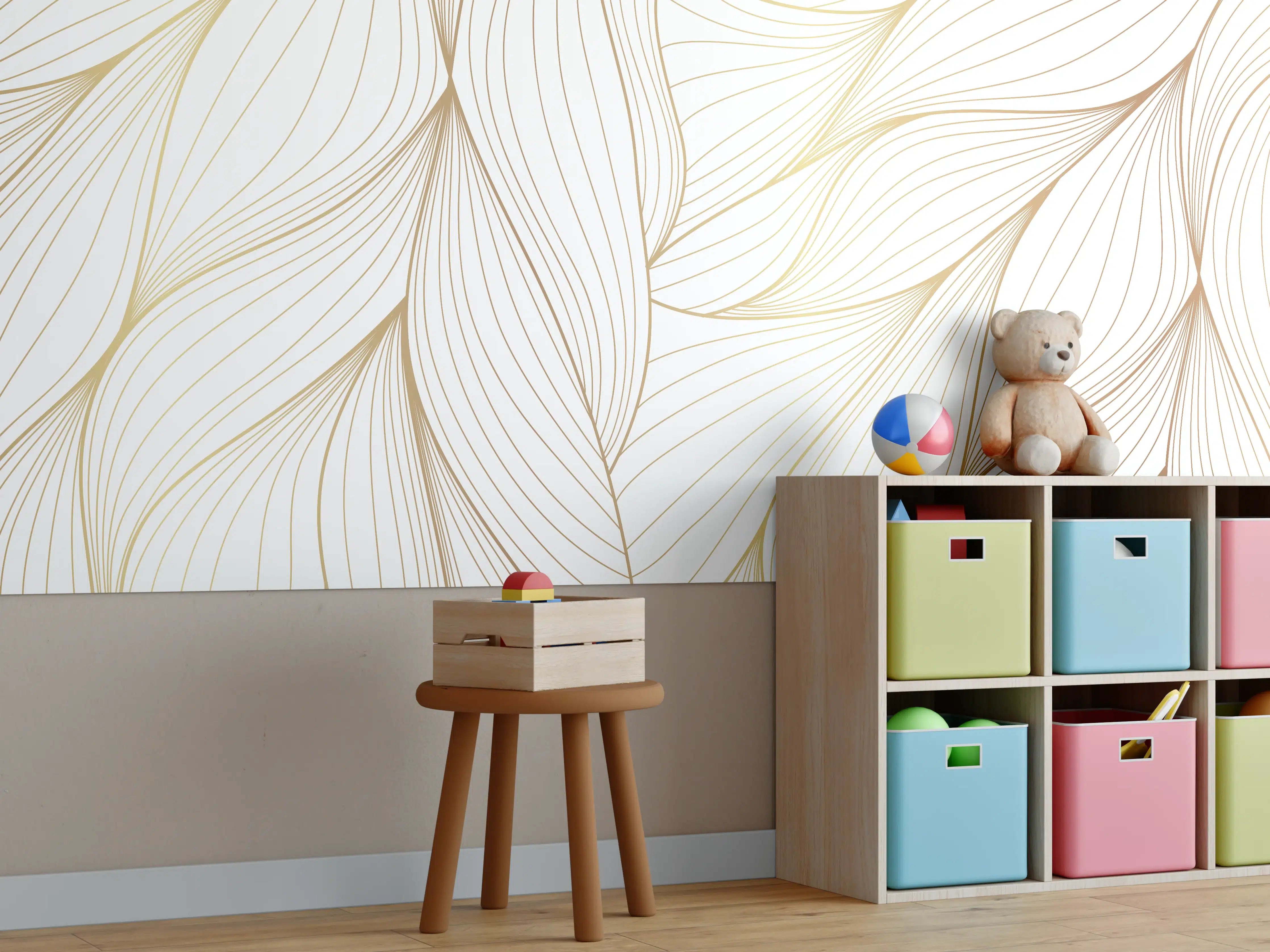 Kinderzimmer Wandgestaltung - Elegante Weiß-Beige Wellenlinien