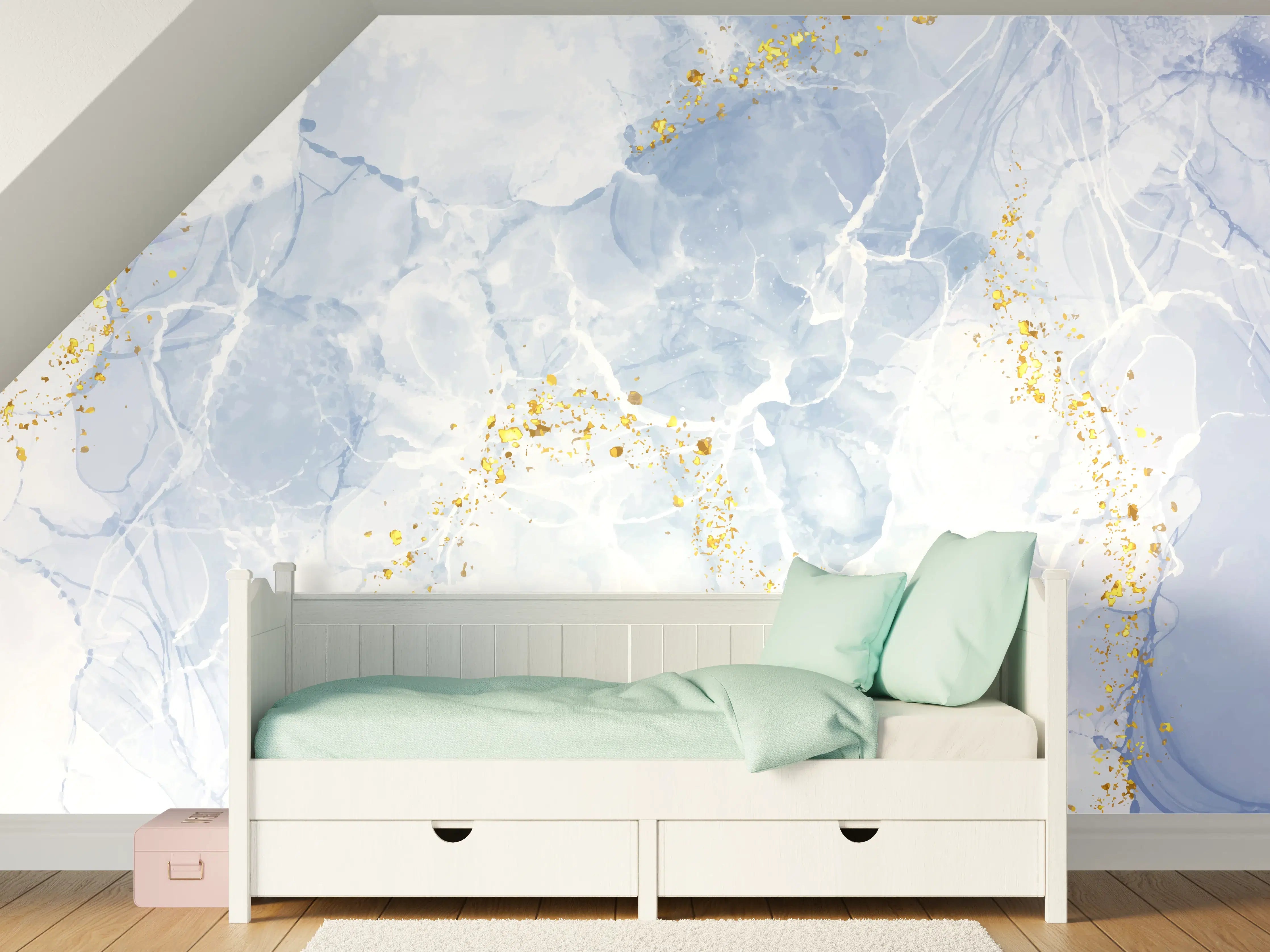 Kinderzimmer Wandgestaltung - Elegante Weiß-Goldene Glitzer Textur