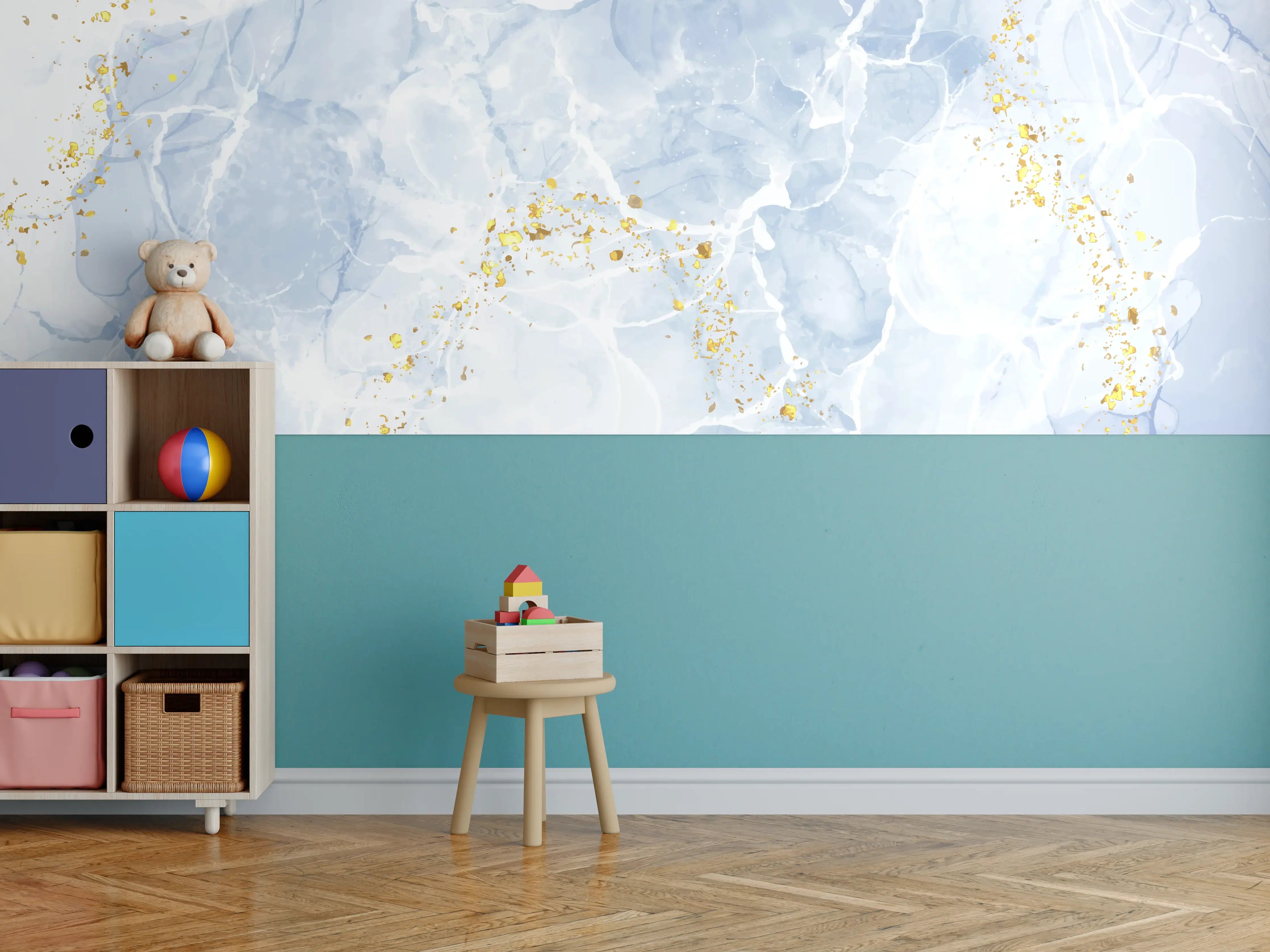 Kinderzimmer Wandgestaltung - Elegante Weiß-Goldene Glitzer Textur