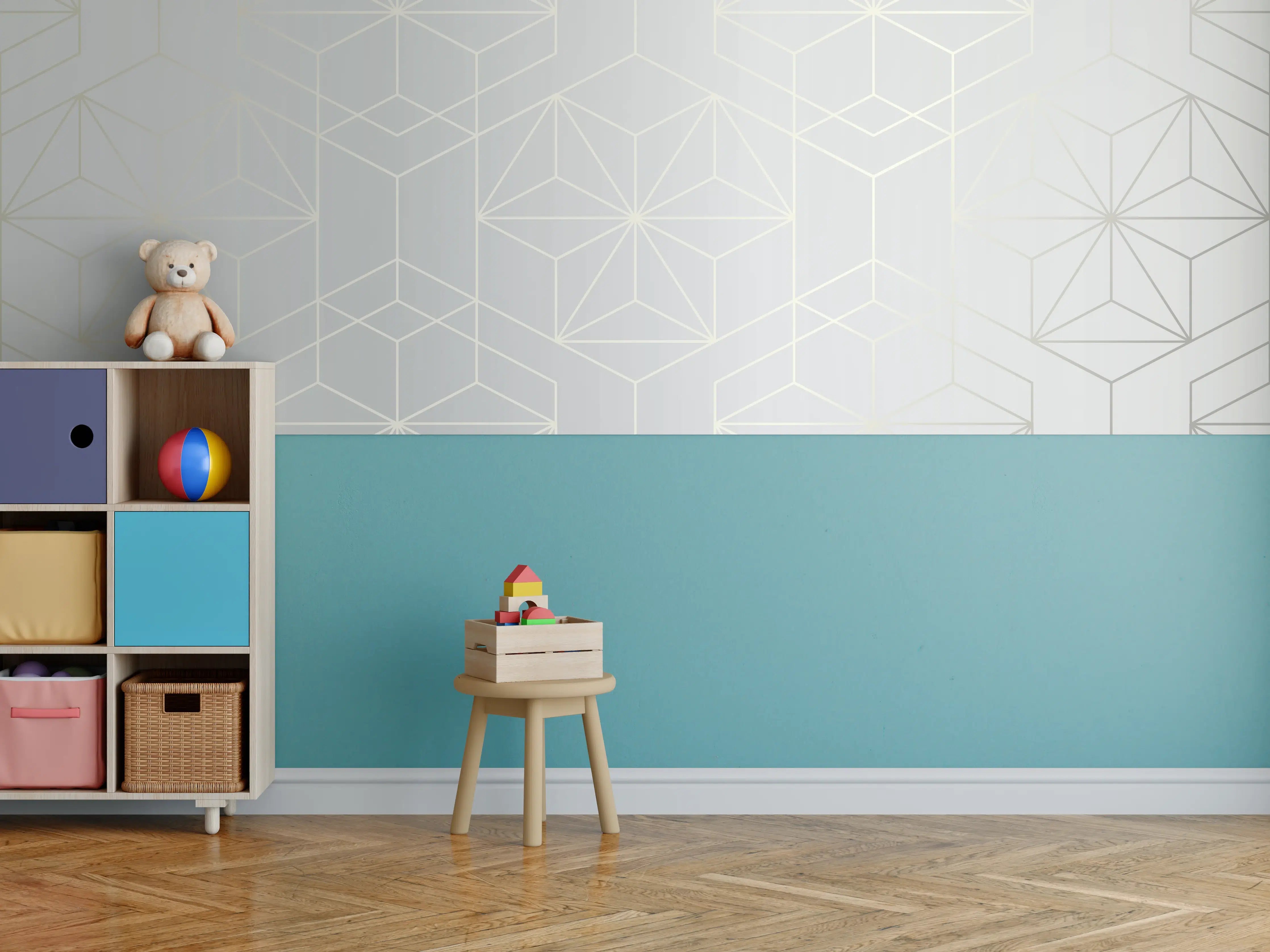 Kinderzimmer Wandgestaltung - Elegante Weiß-Grau-Geometrie