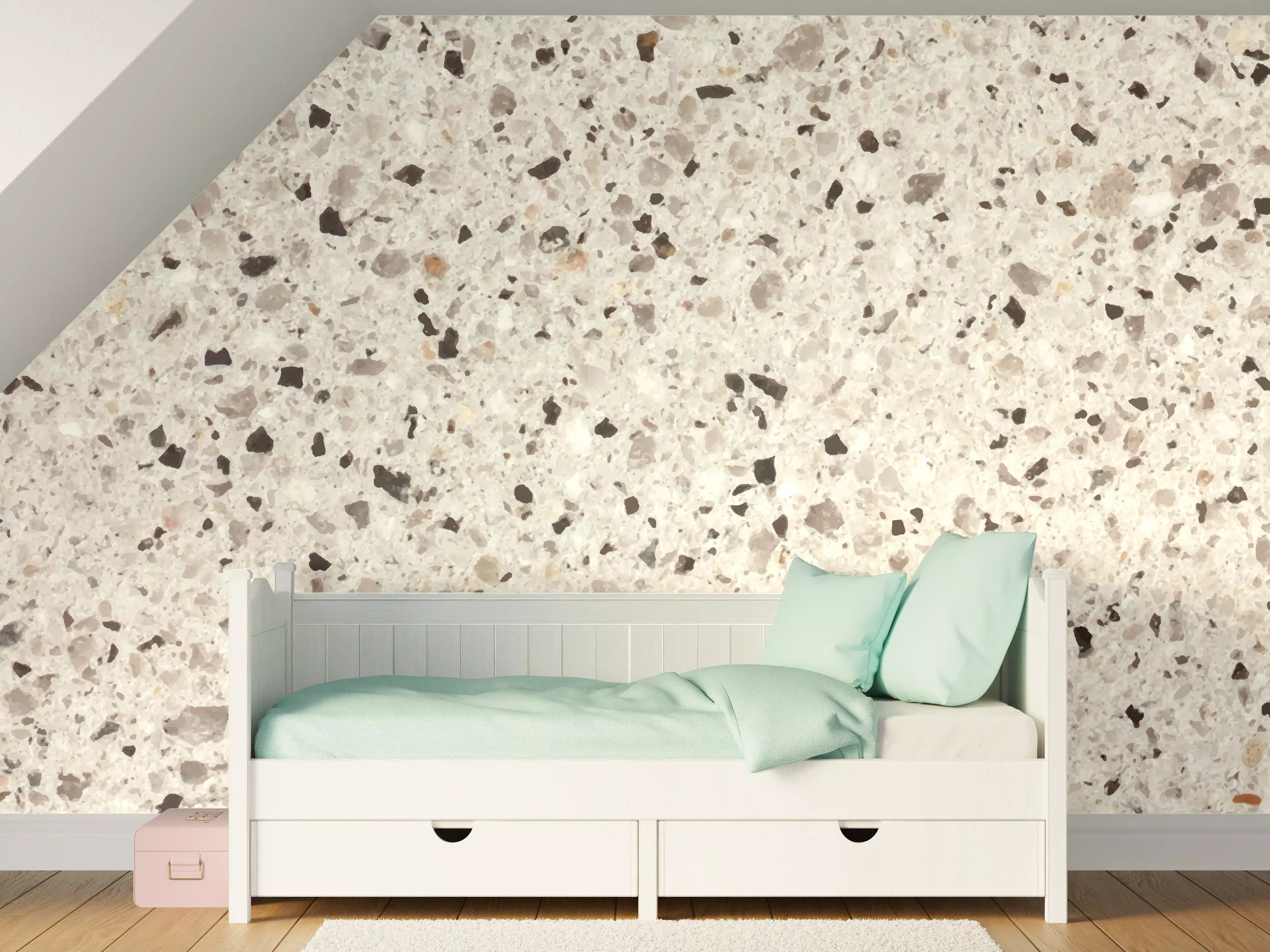 Kinderzimmer Wandgestaltung - Elegante Weiß-Grau Terrazzo-Optik