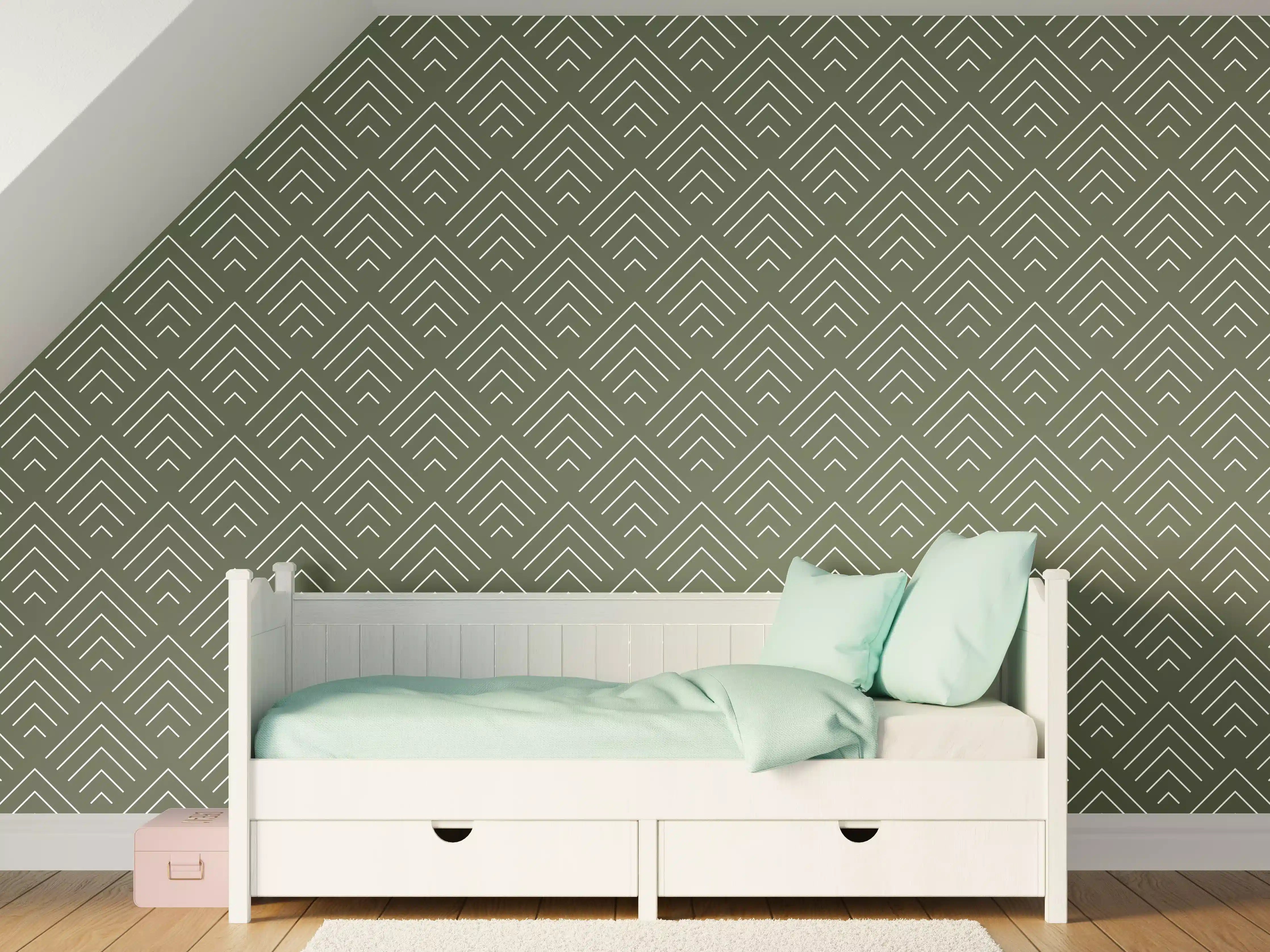 Kinderzimmer Wandgestaltung - Elegante grüne Muster-Tapete