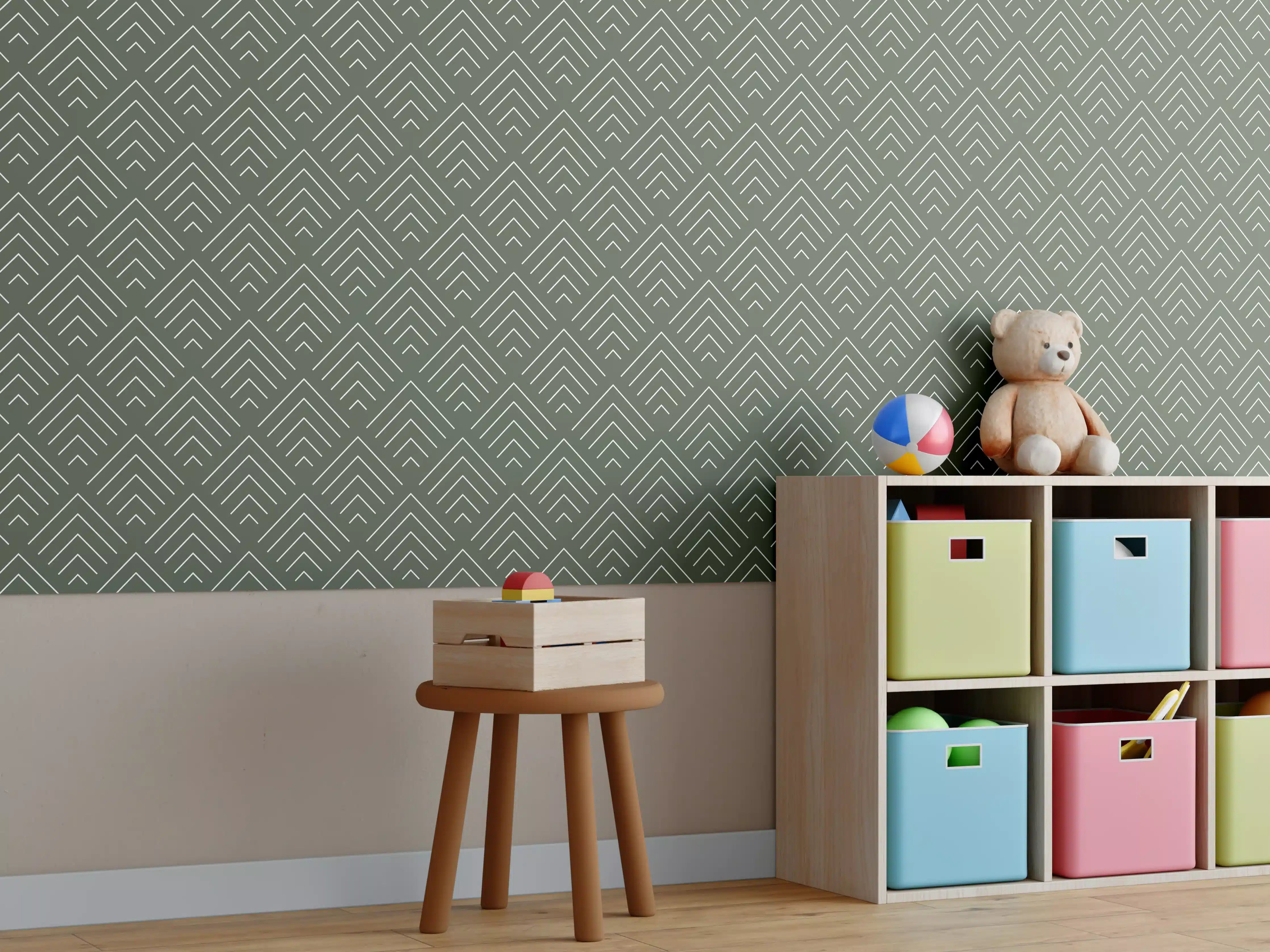 Kinderzimmer Wandgestaltung - Elegante grüne Muster-Tapete