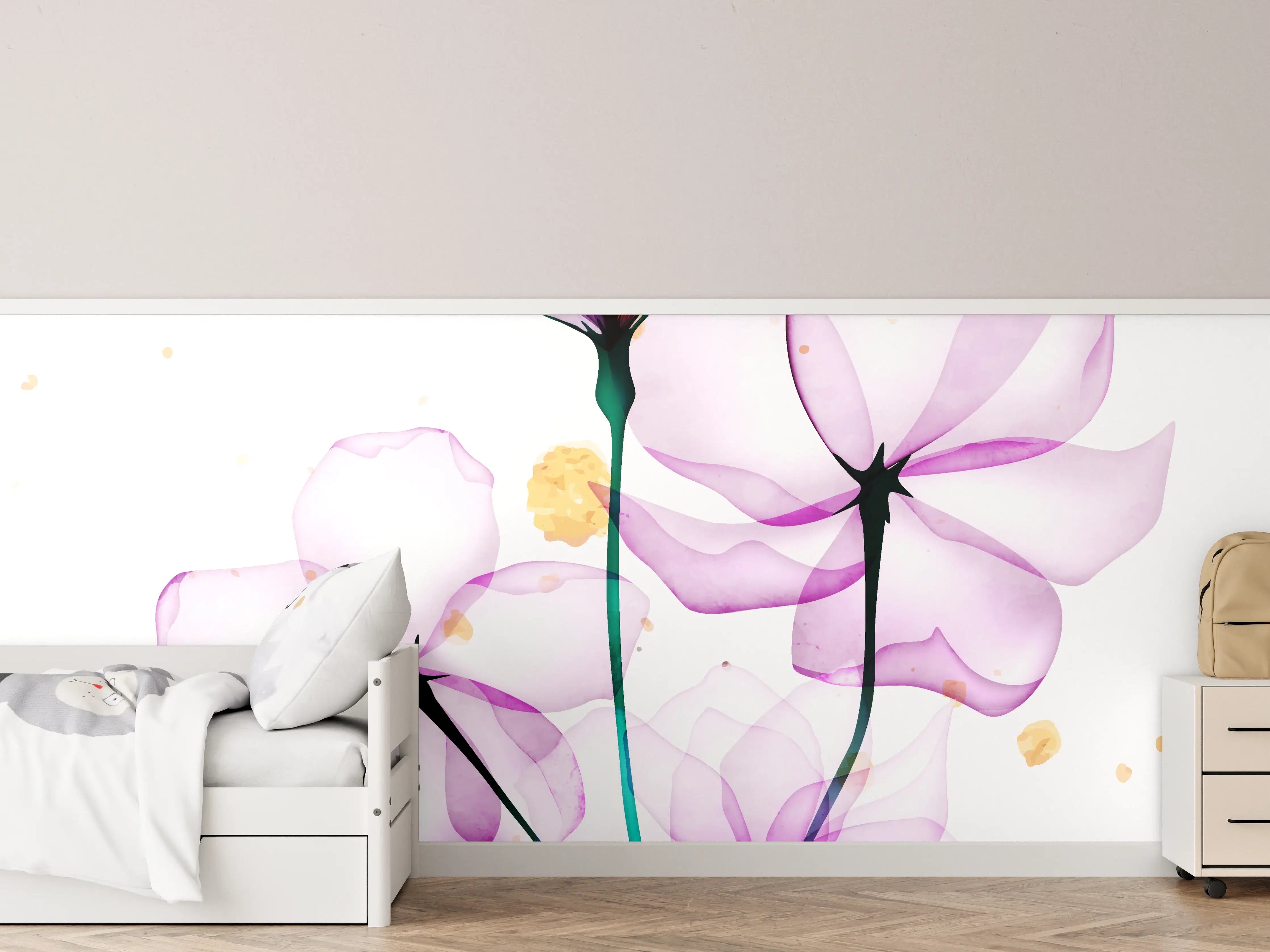 Kinderzimmer Wandgestaltung - Elegante lilafarbene Blumenillustration