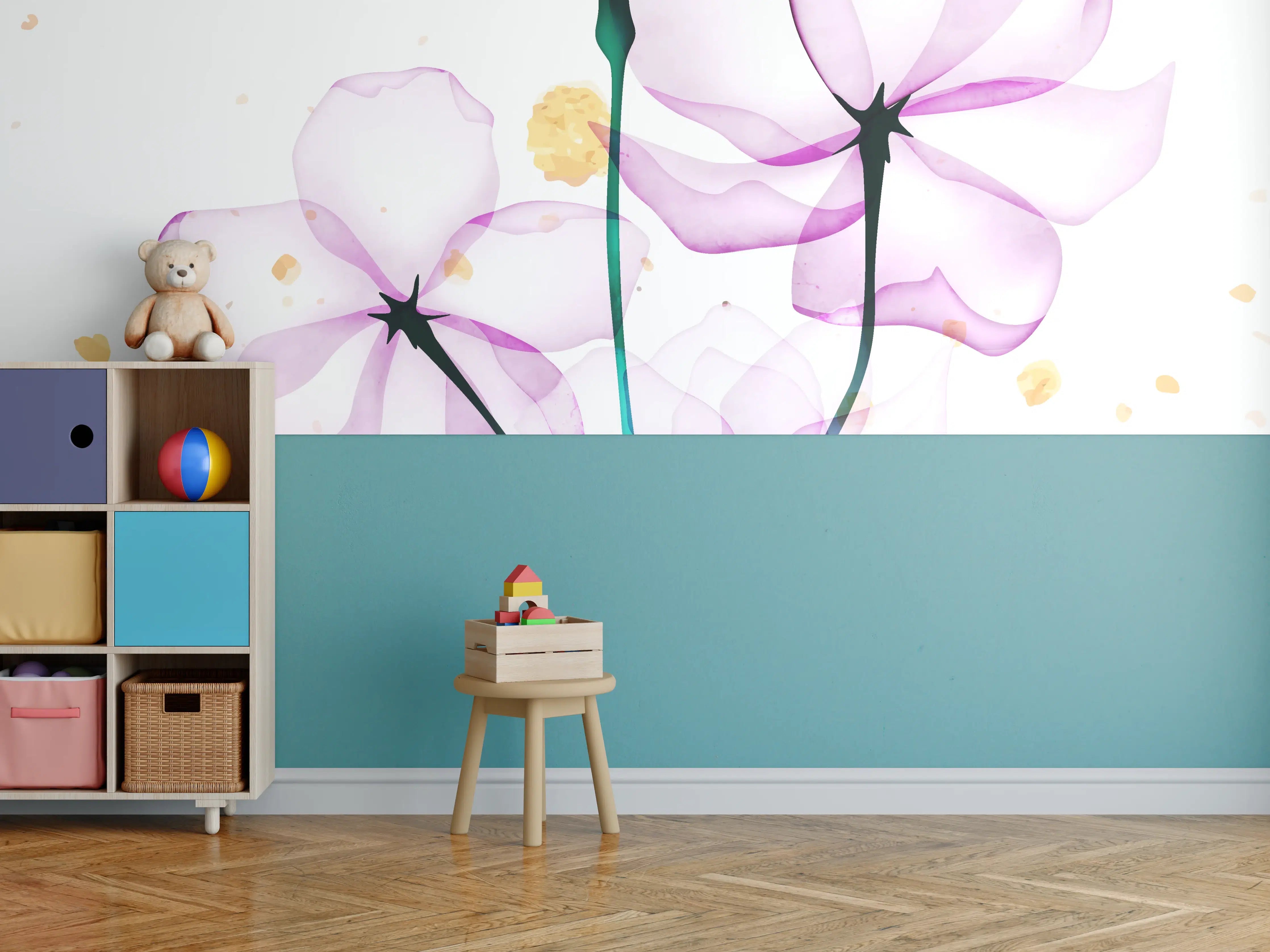 Kinderzimmer Wandgestaltung - Elegante lilafarbene Blumenillustration