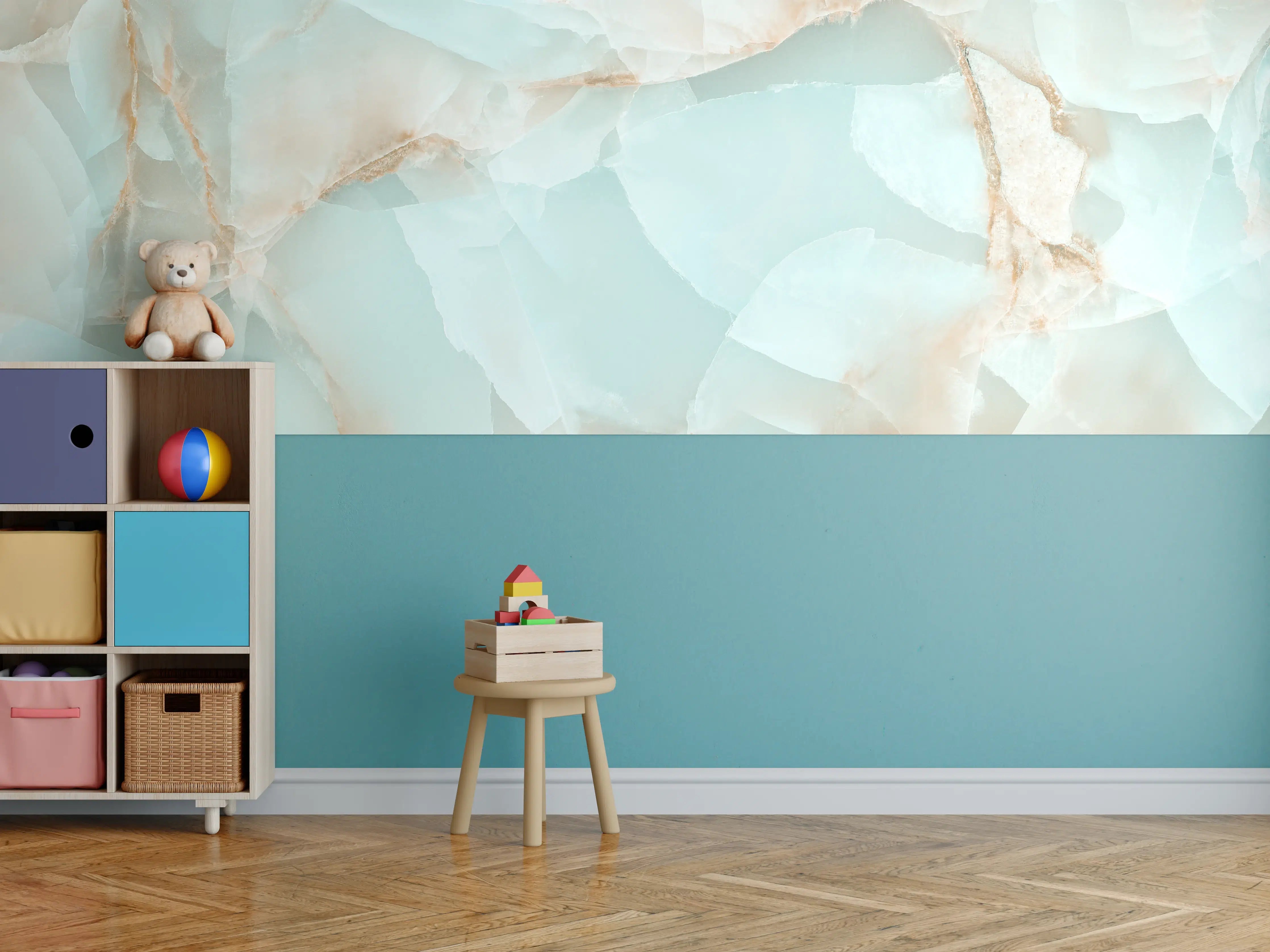 Kinderzimmer Wandgestaltung - Elegante weiße Marmortextur mit goldenen Akzenten