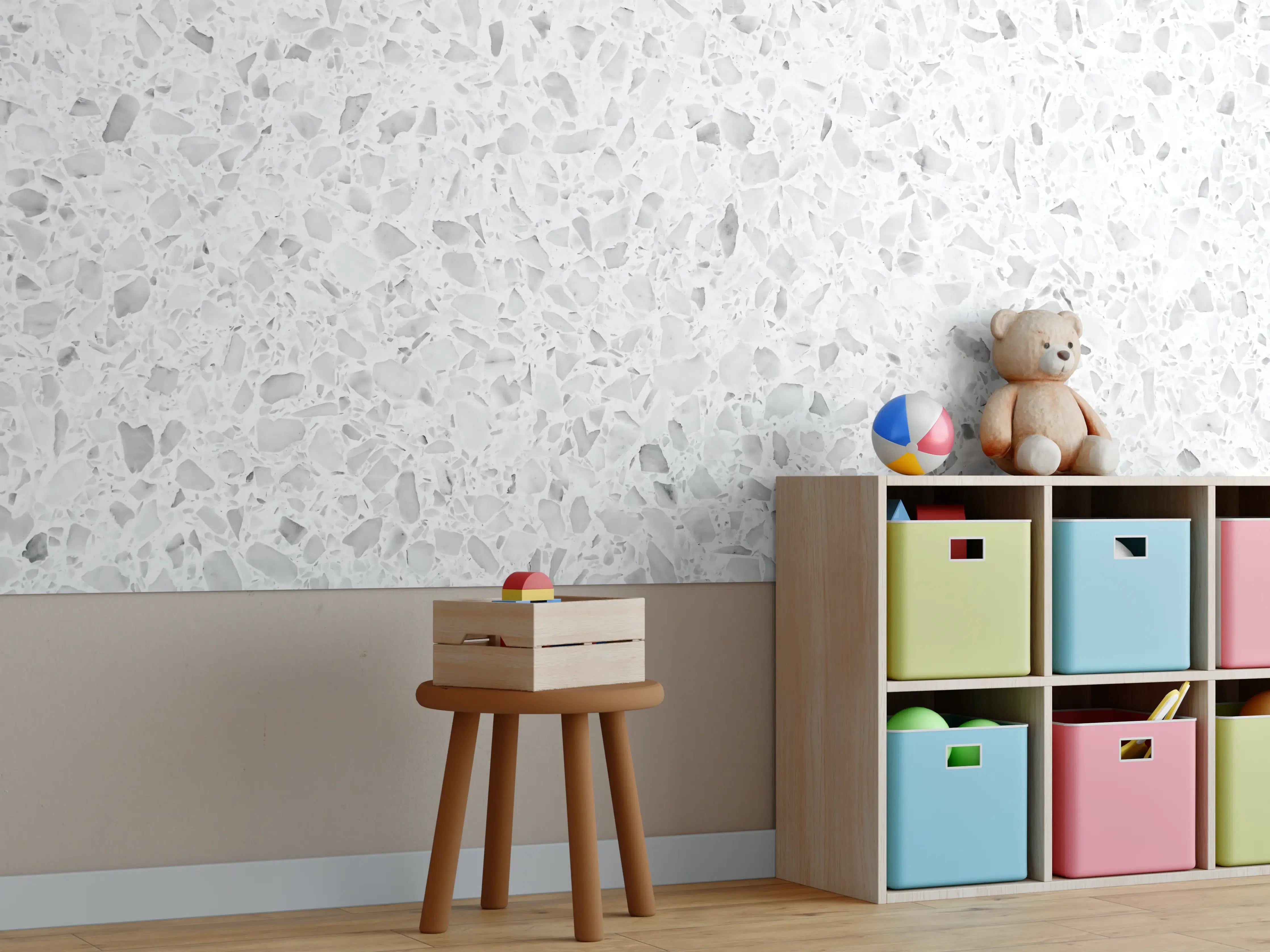 Kinderzimmer Wandgestaltung - Eleganter Weiβ-Grau Terrazzo