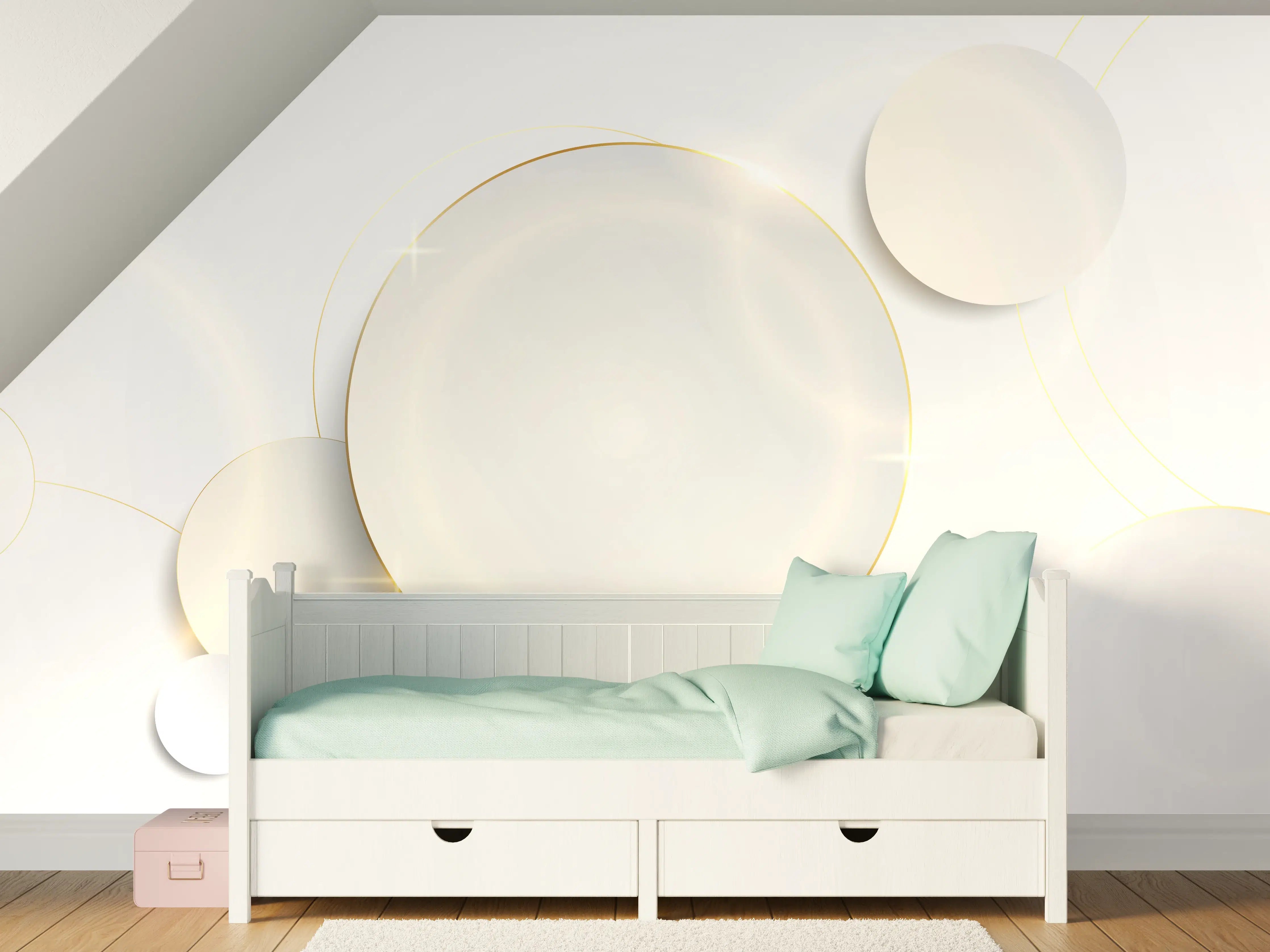 Kinderzimmer Wandgestaltung - Eleganter Weiß-Gold Hintergrund