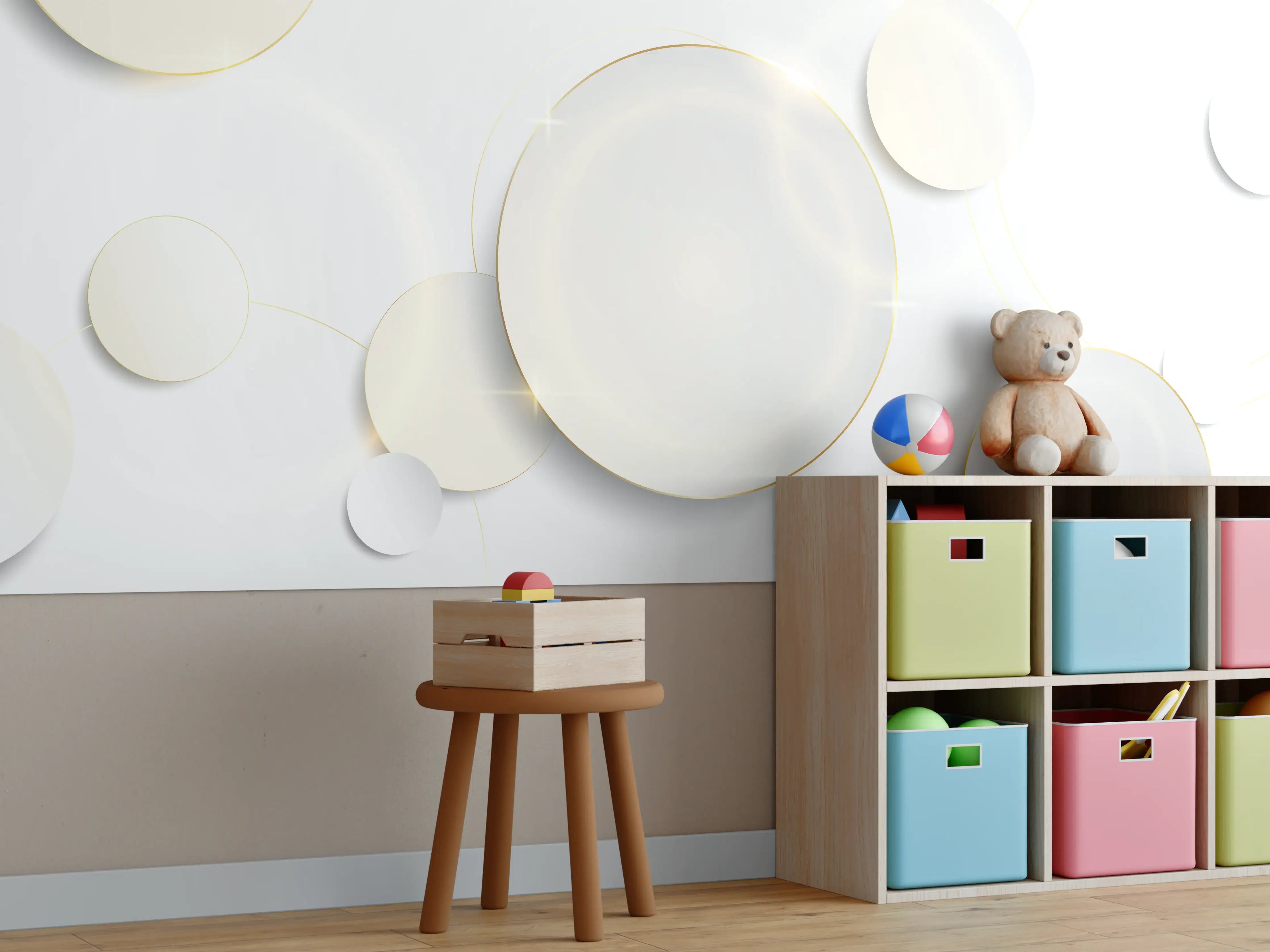 Kinderzimmer Wandgestaltung - Eleganter Weiß-Gold Hintergrund