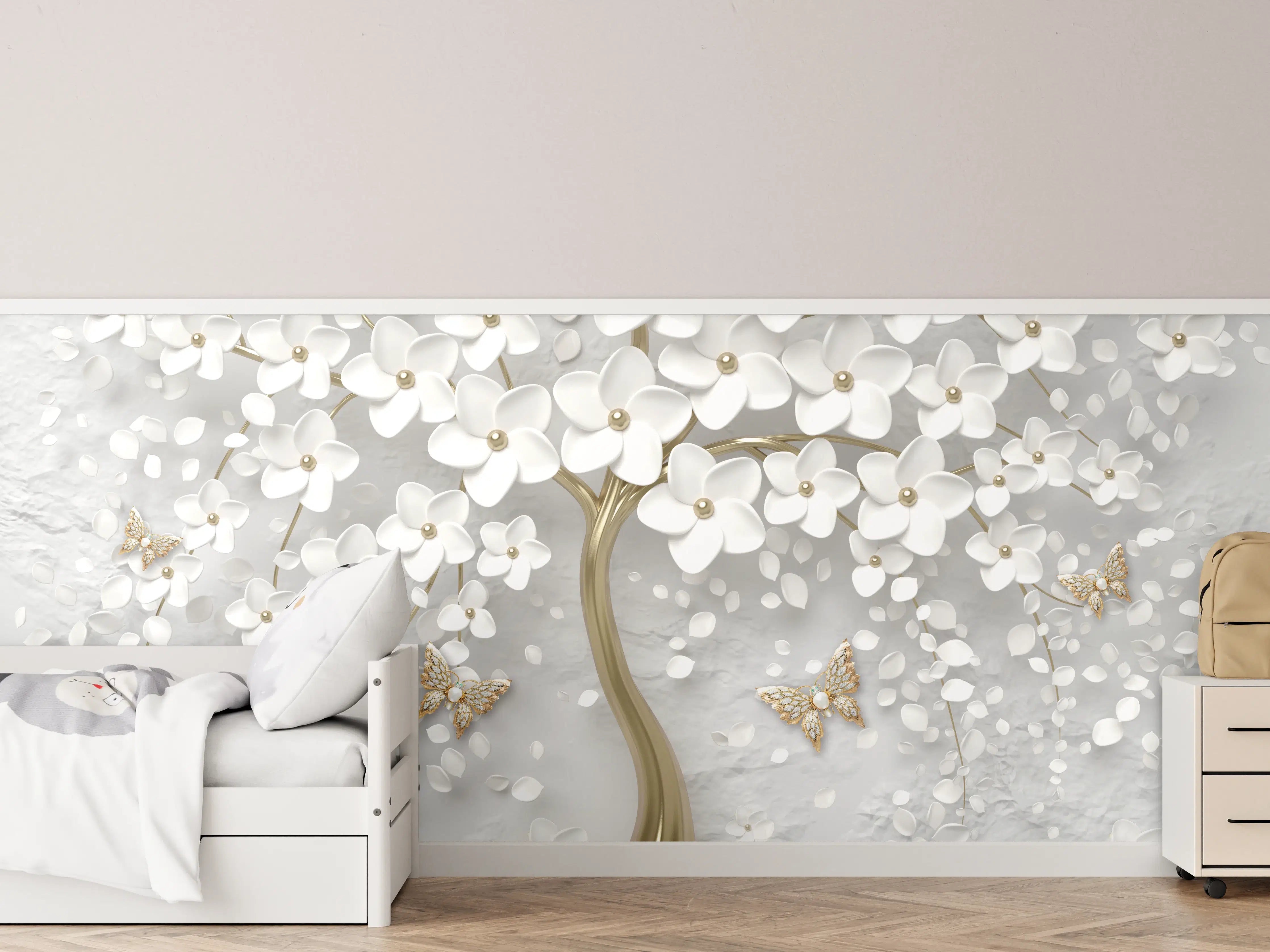 Kinderzimmer Wandgestaltung - Eleganter, 3D-blumenreicher Dekotrend