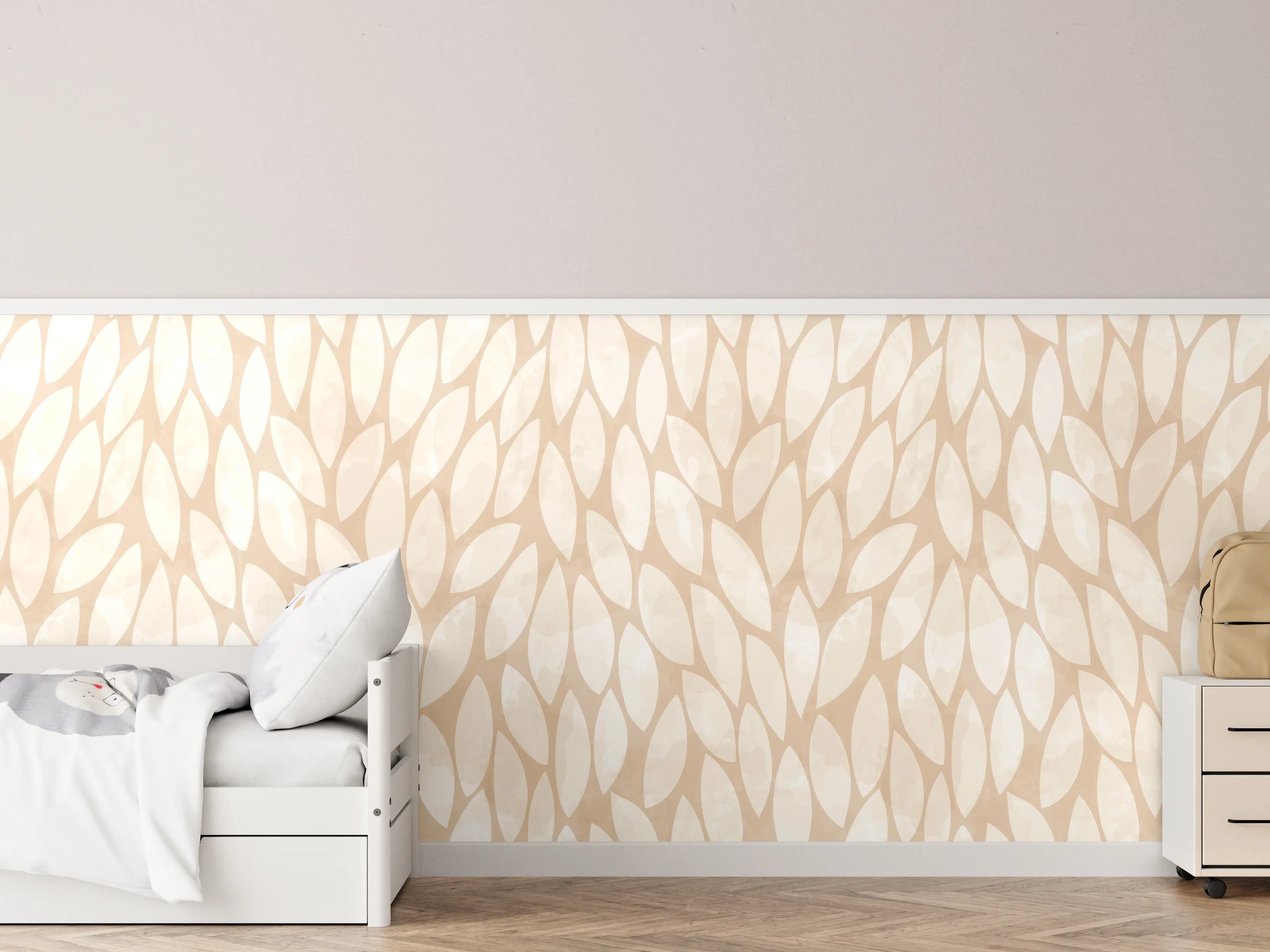 Kinderzimmer Wandgestaltung - Elegantes Beige-Tapetenmuster mit Blattdesign