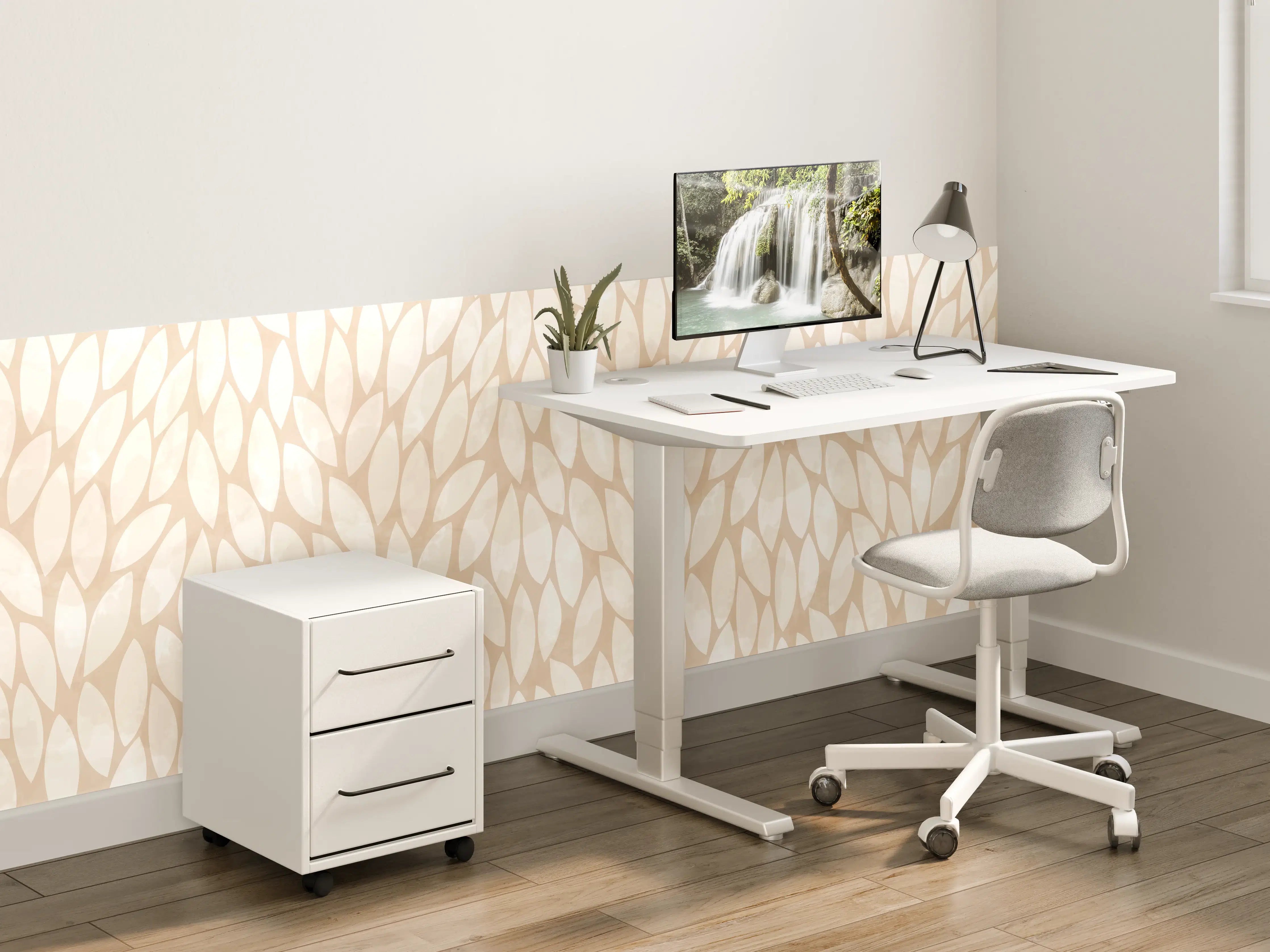 Kinderzimmer Wandgestaltung - Elegantes Beige-Tapetenmuster mit Blattdesign