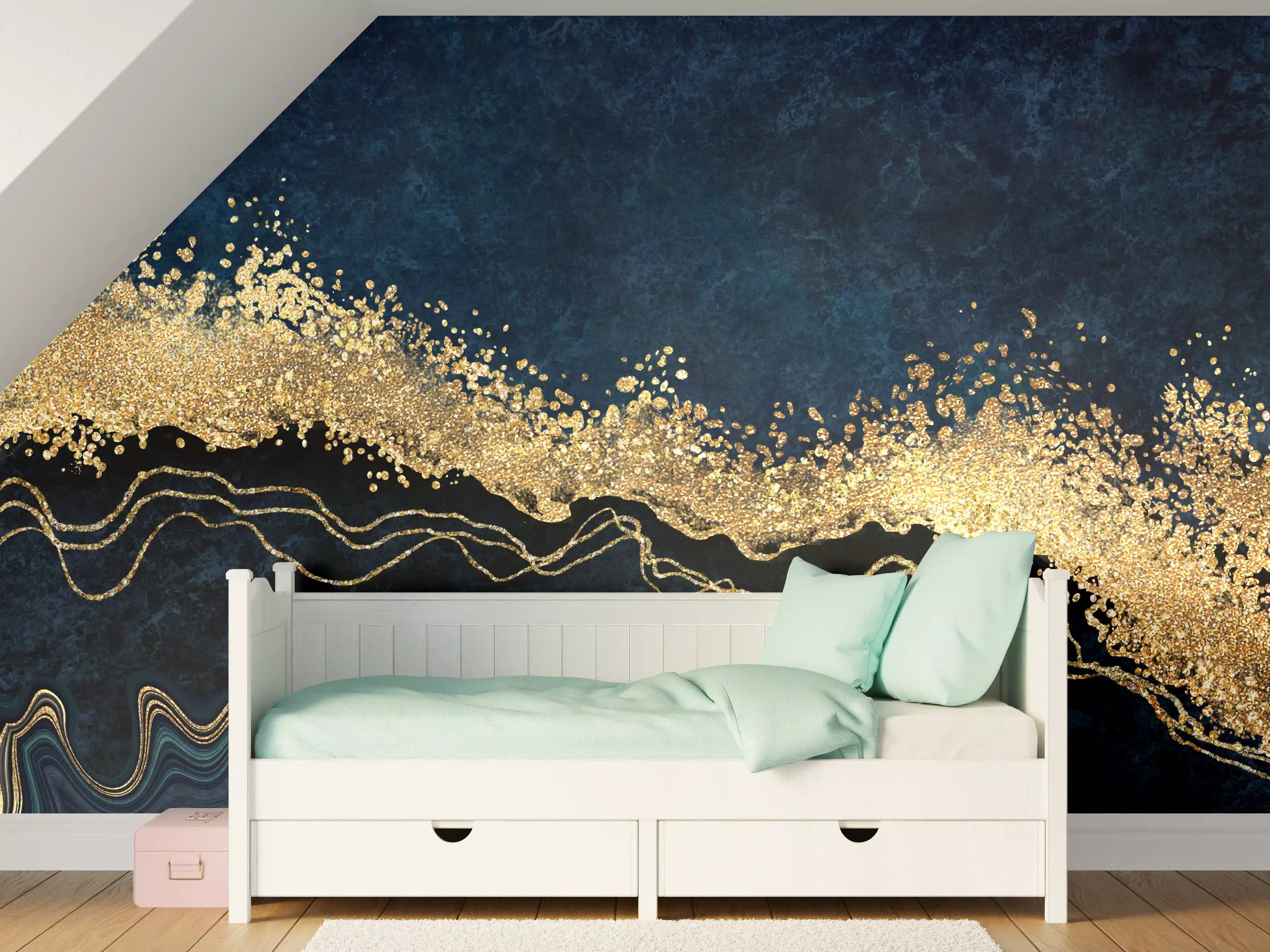 Kinderzimmer Wandgestaltung - Elegantes Blau-Gold-Design mit Struktur