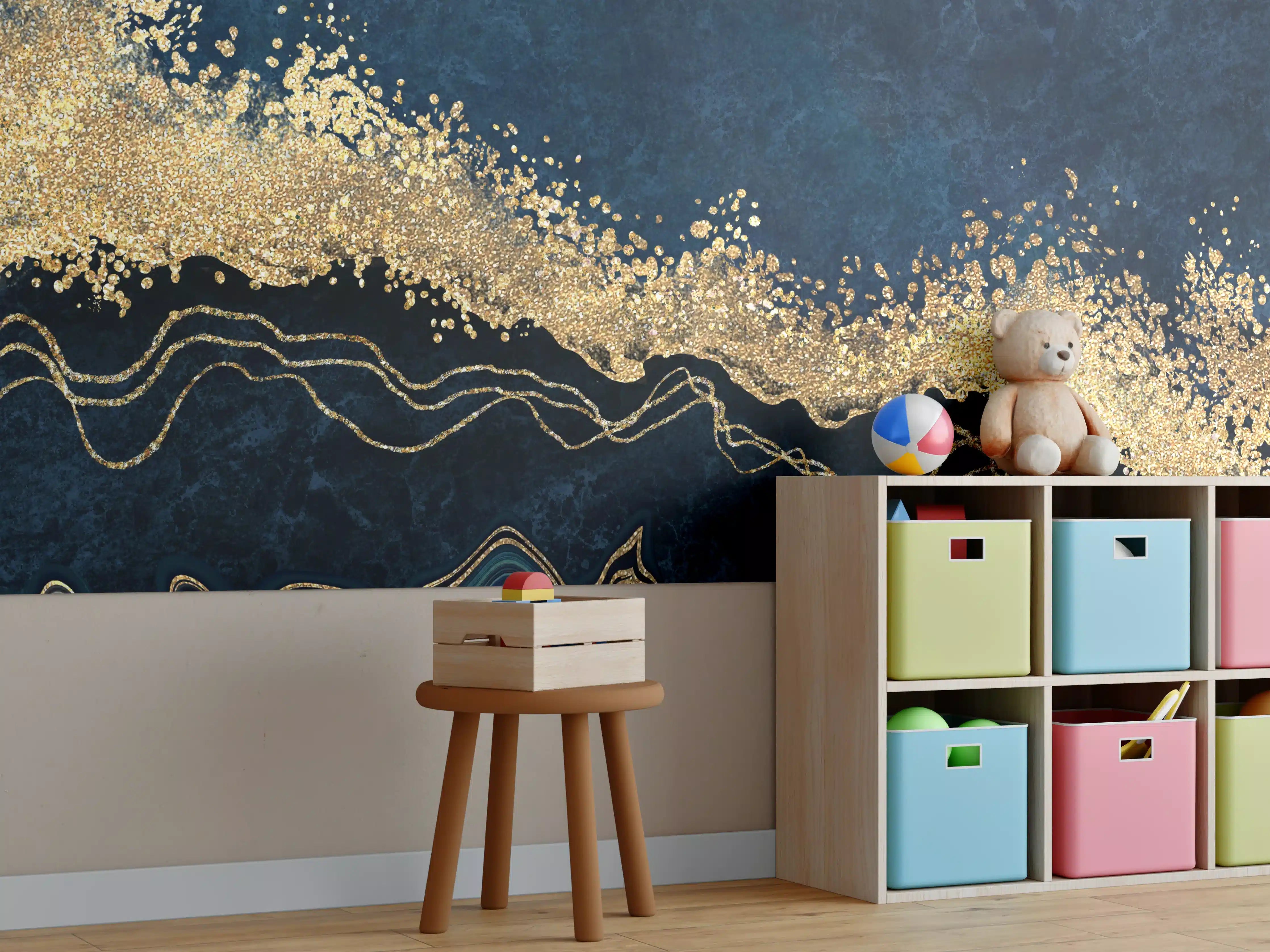 Kinderzimmer Wandgestaltung - Elegantes Blau-Gold-Design mit Struktur