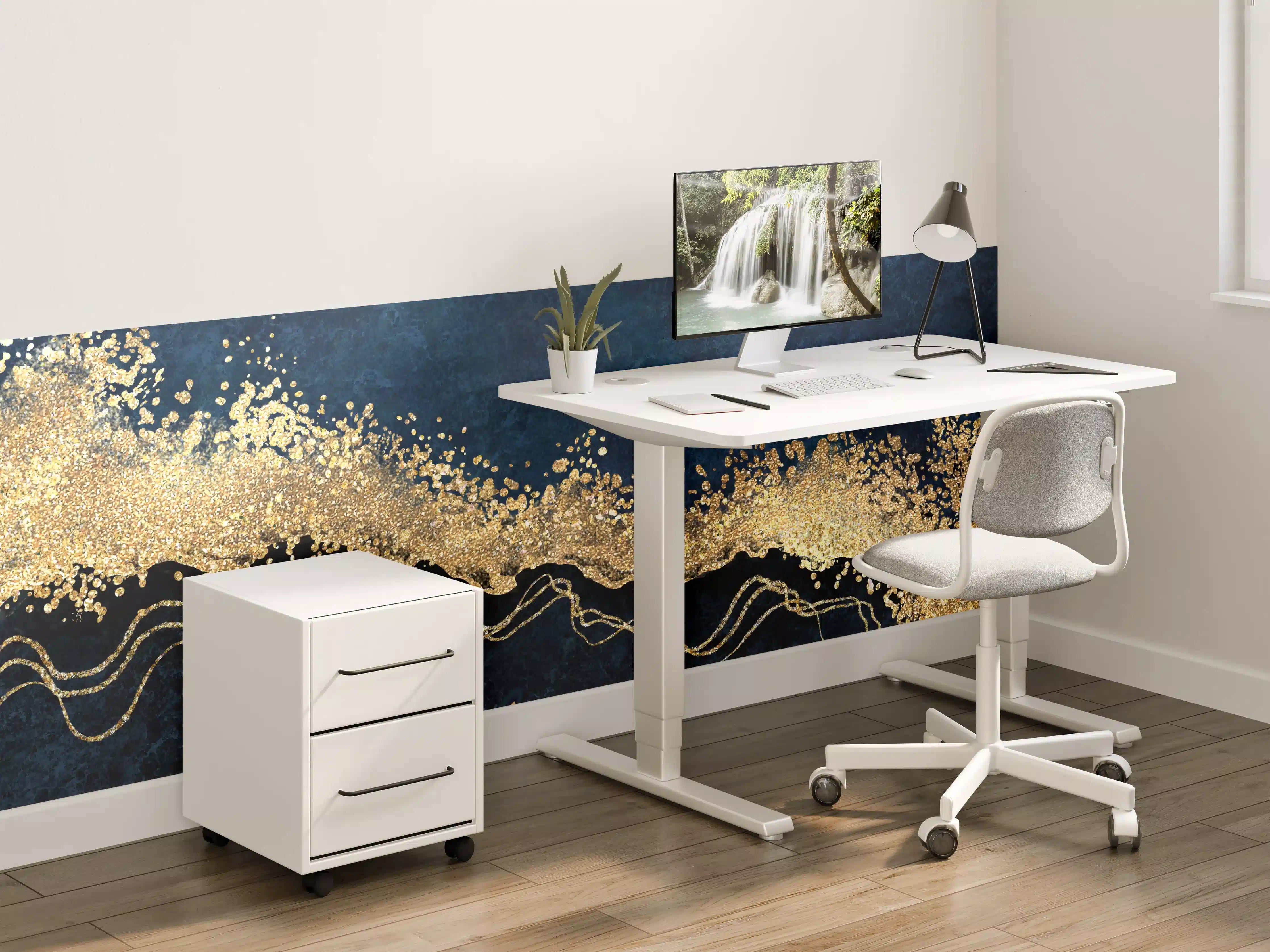 Kinderzimmer Wandgestaltung - Elegantes Blau-Gold-Design mit Struktur