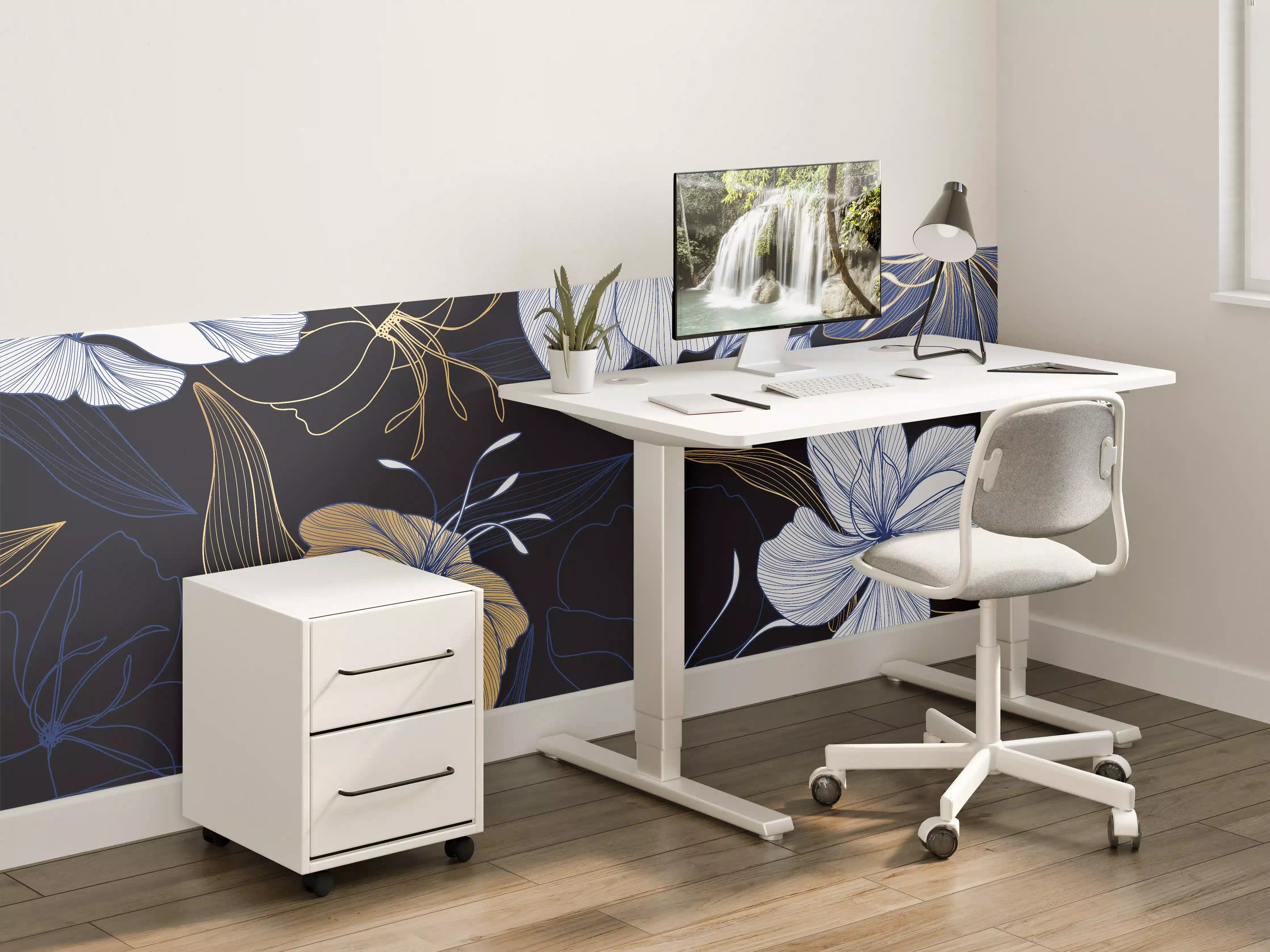 Kinderzimmer Wandgestaltung - Elegantes Blumen-Muster Dunkelblau