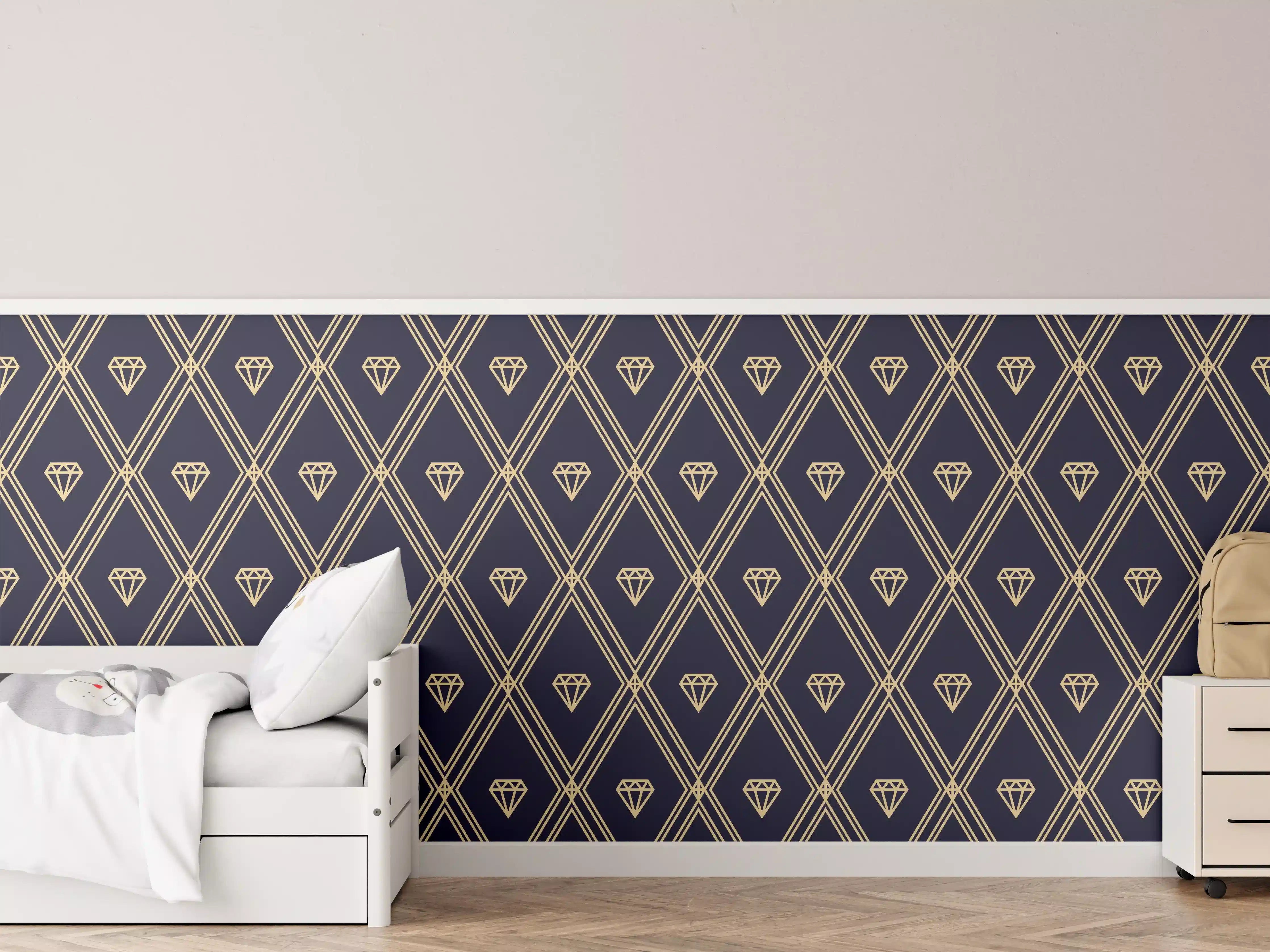 Kinderzimmer Wandgestaltung - Elegantes Dunkelblau Diagonalmuster