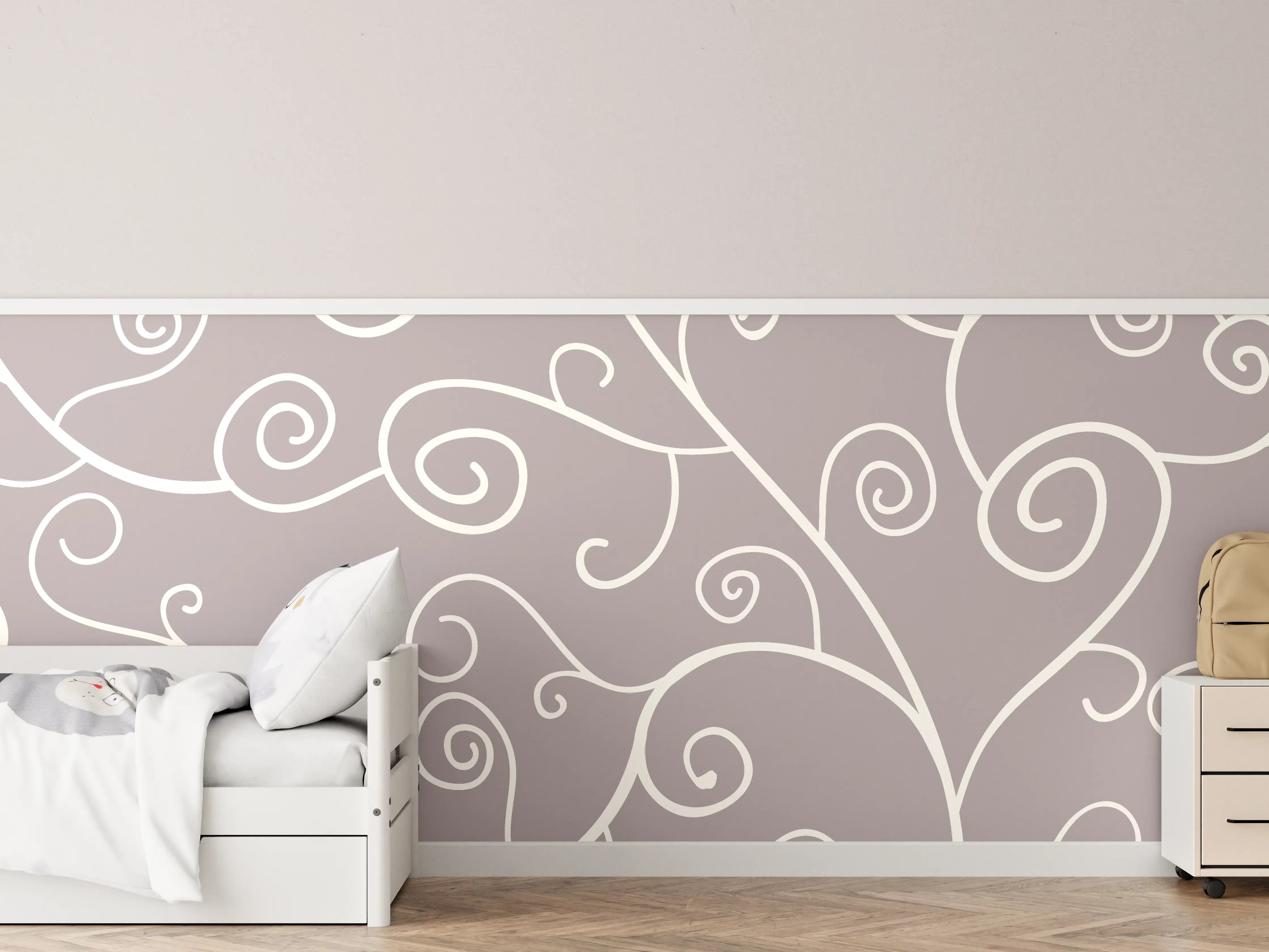 Kinderzimmer Wandgestaltung - Elegantes Grau-Weiß Swirl Muster