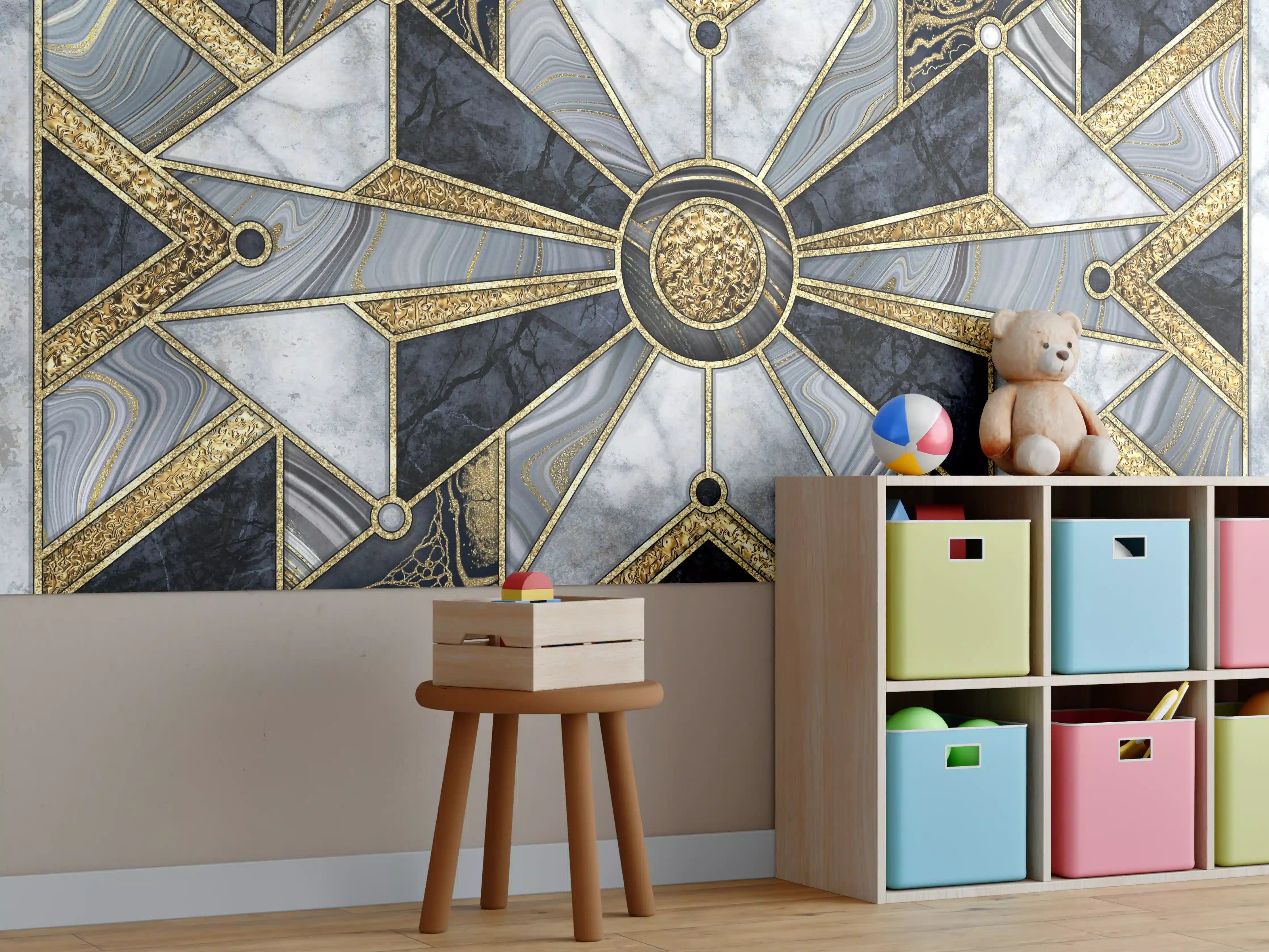 Kinderzimmer Wandgestaltung - Elegantes Marmor-Design mit Goldakzenten