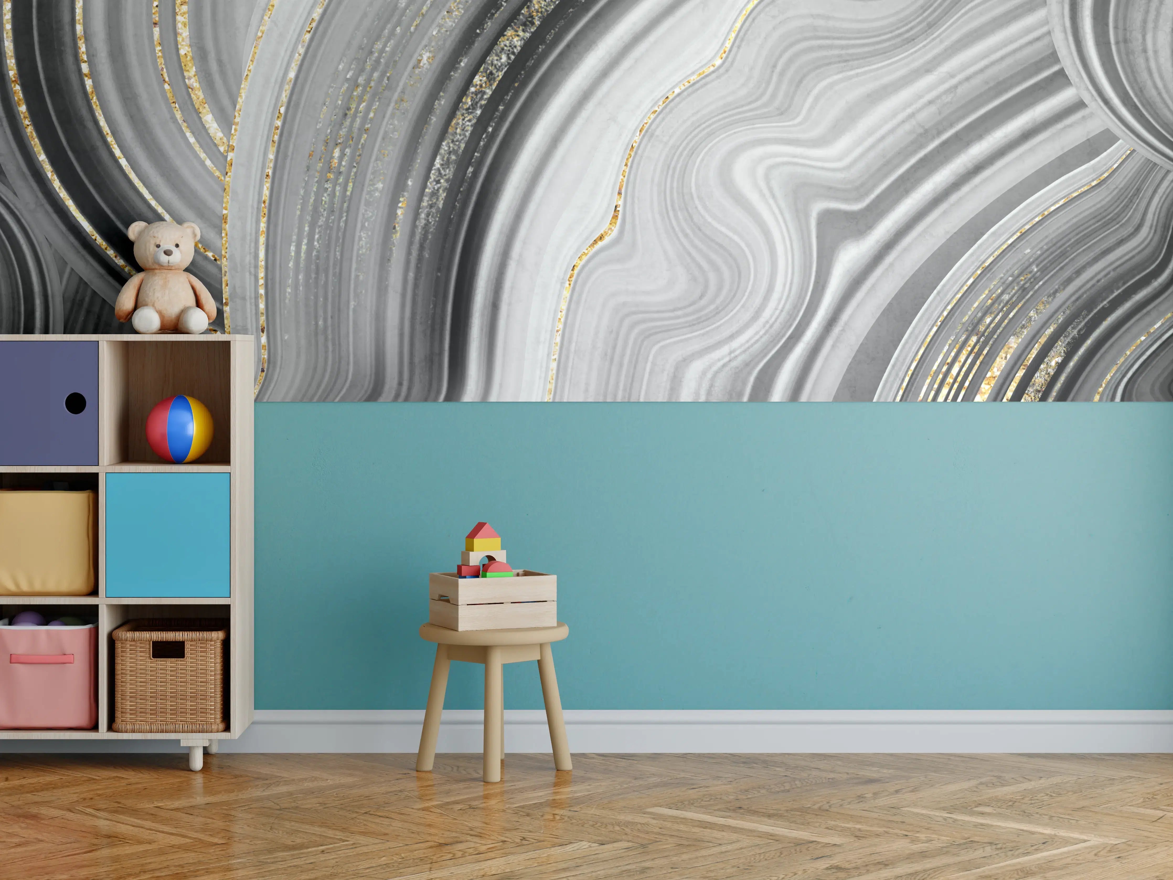 Kinderzimmer Wandgestaltung - Elegantes Schwarz-Weiß-Marmordesign