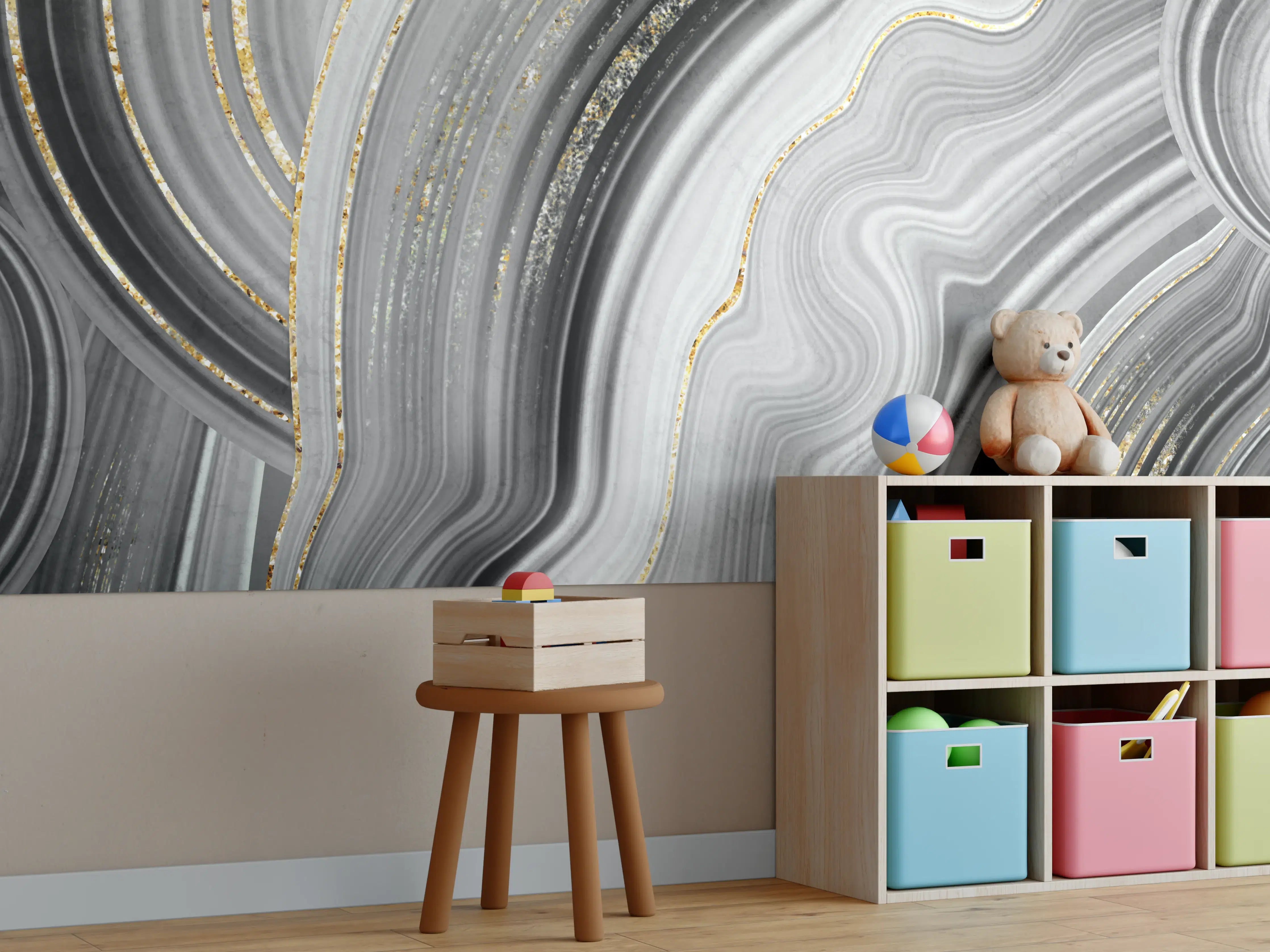 Kinderzimmer Wandgestaltung - Elegantes Schwarz-Weiß-Marmordesign