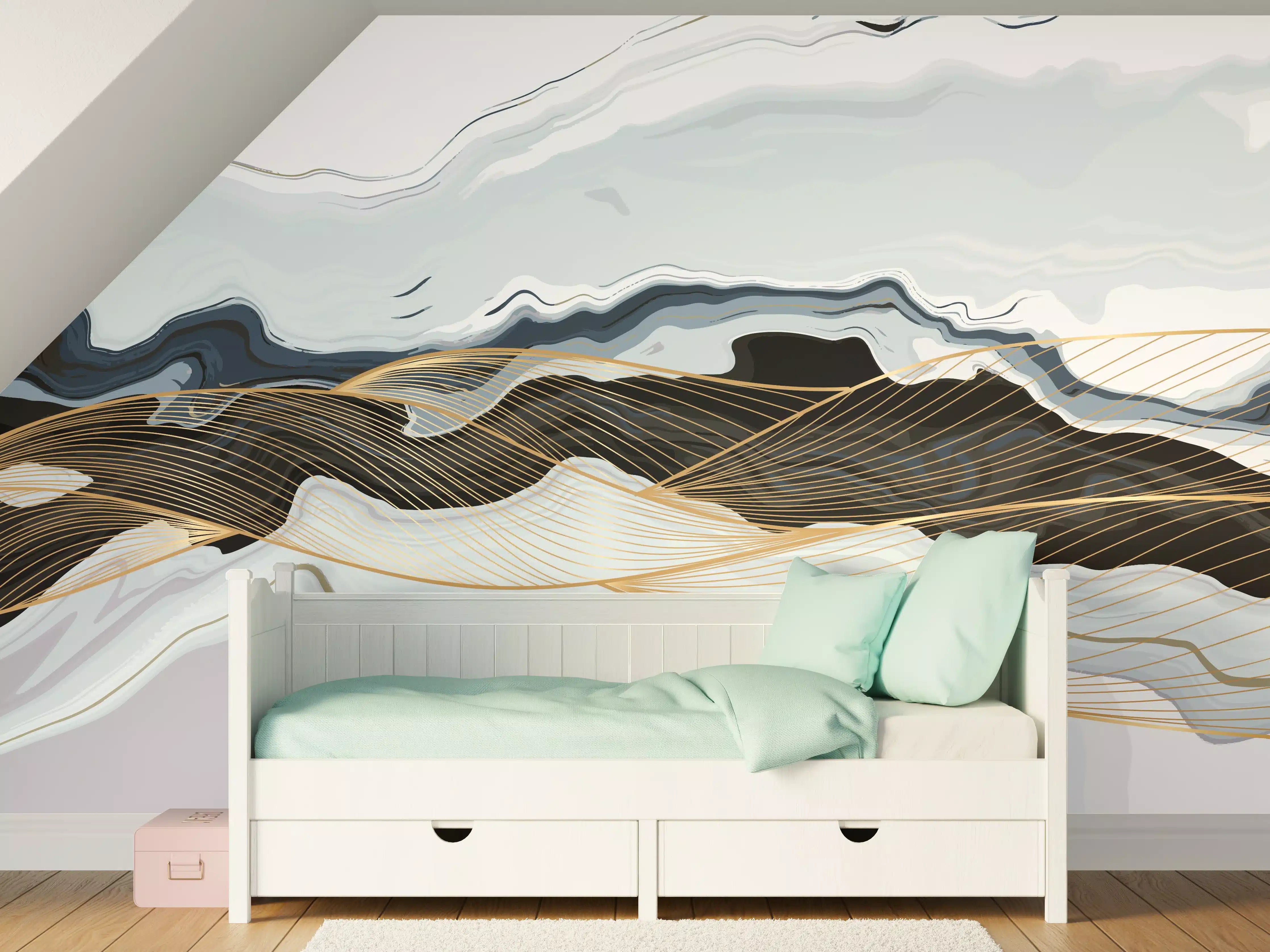 Kinderzimmer Wandgestaltung - Elegantes abstraktes Kunstwerk in neutralen Tönen