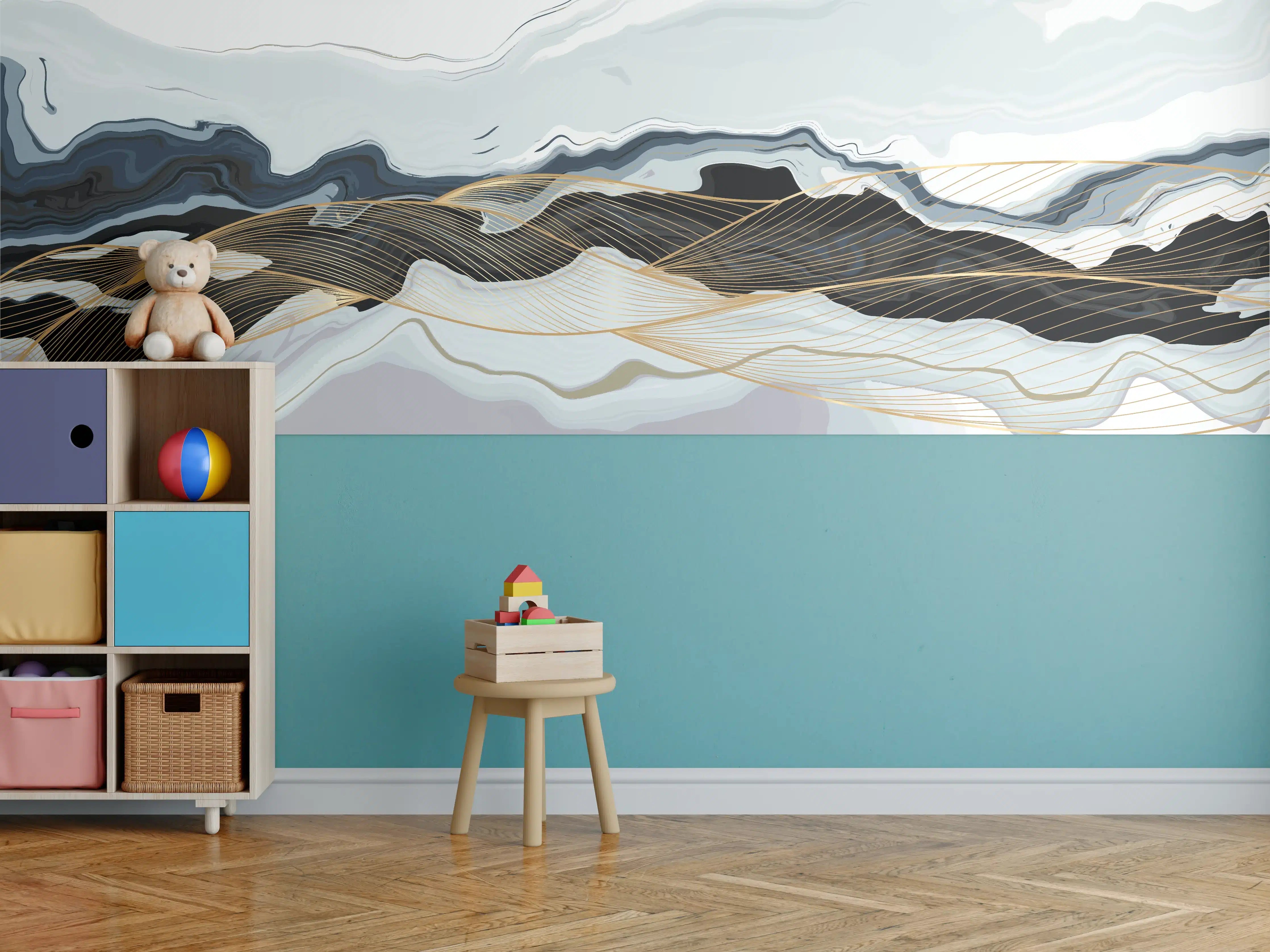 Kinderzimmer Wandgestaltung - Elegantes abstraktes Kunstwerk in neutralen Tönen