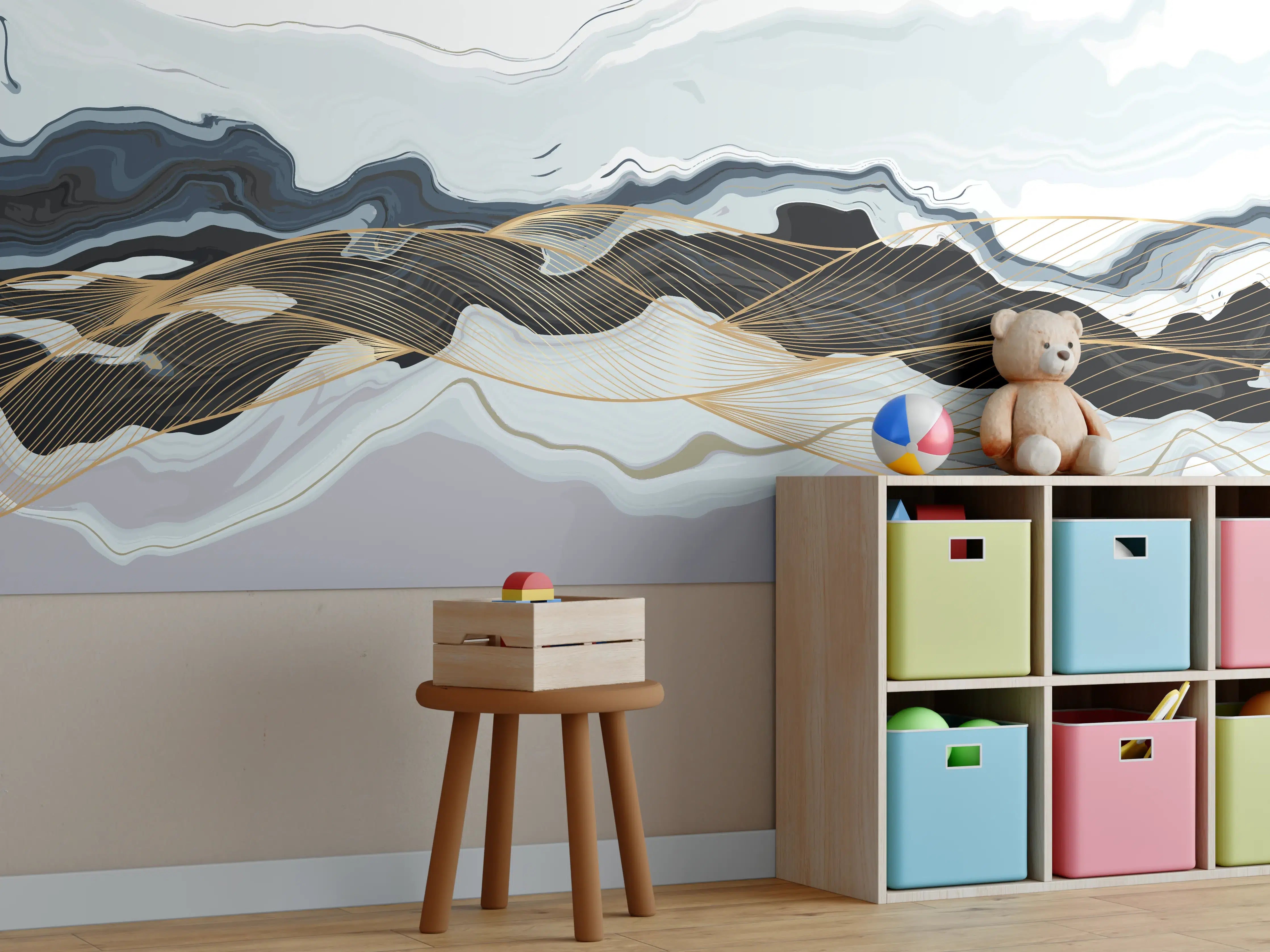 Kinderzimmer Wandgestaltung - Elegantes abstraktes Kunstwerk in neutralen Tönen