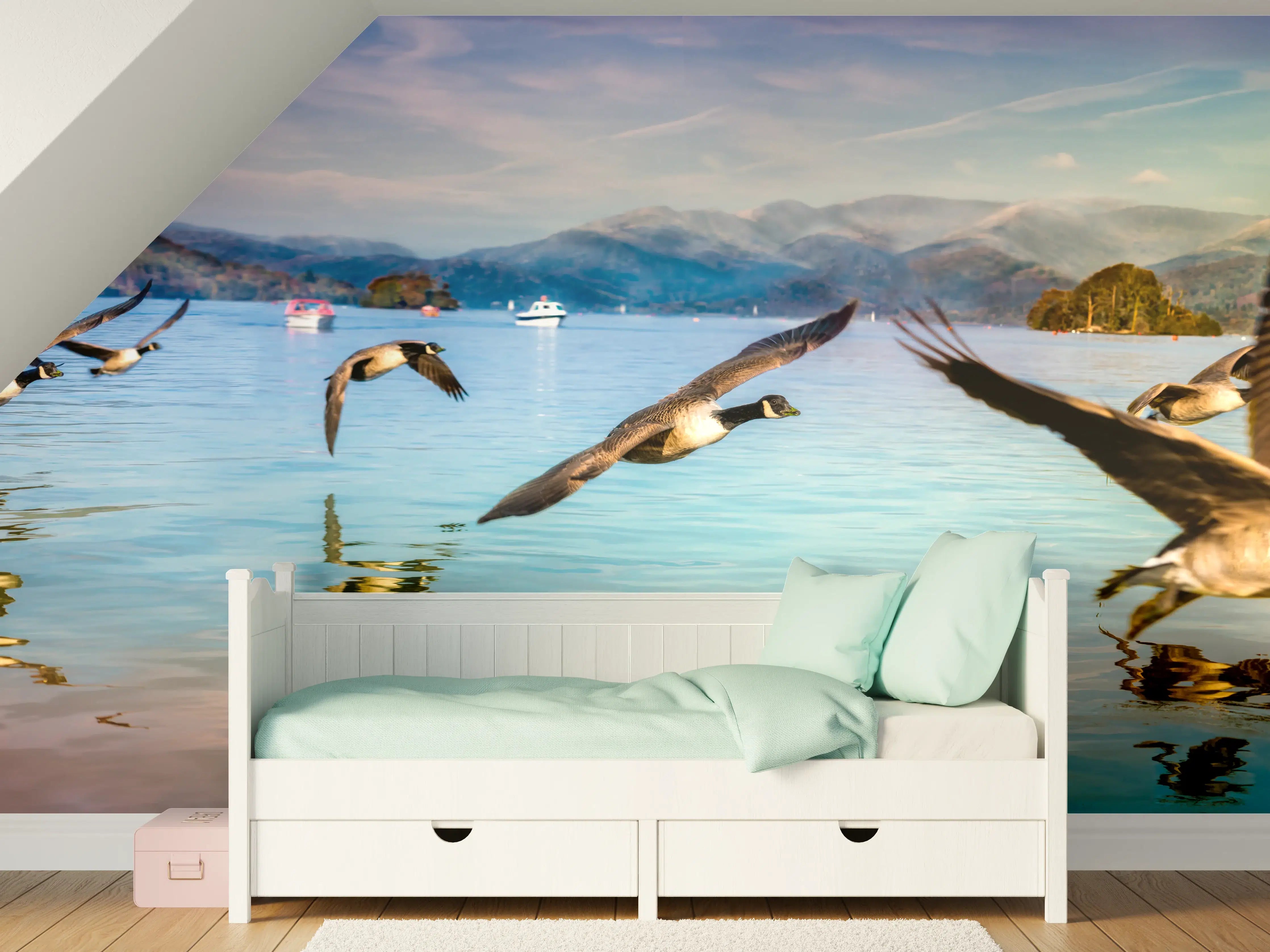 Kinderzimmer Wandgestaltung - Entenschwarm am Lake Windermere