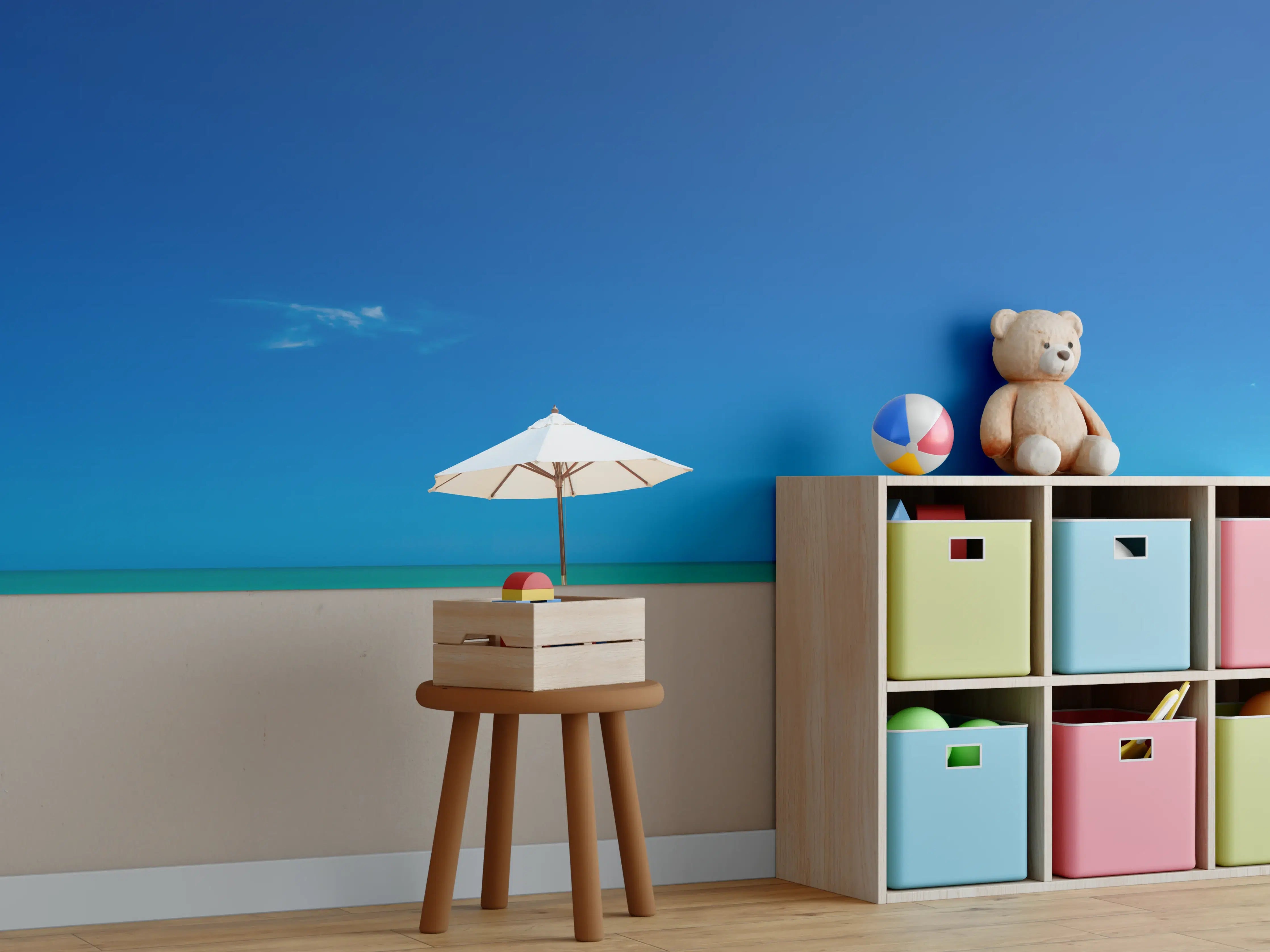 Kinderzimmer Wandgestaltung - Entspannender Strand mit Sonnenschirm