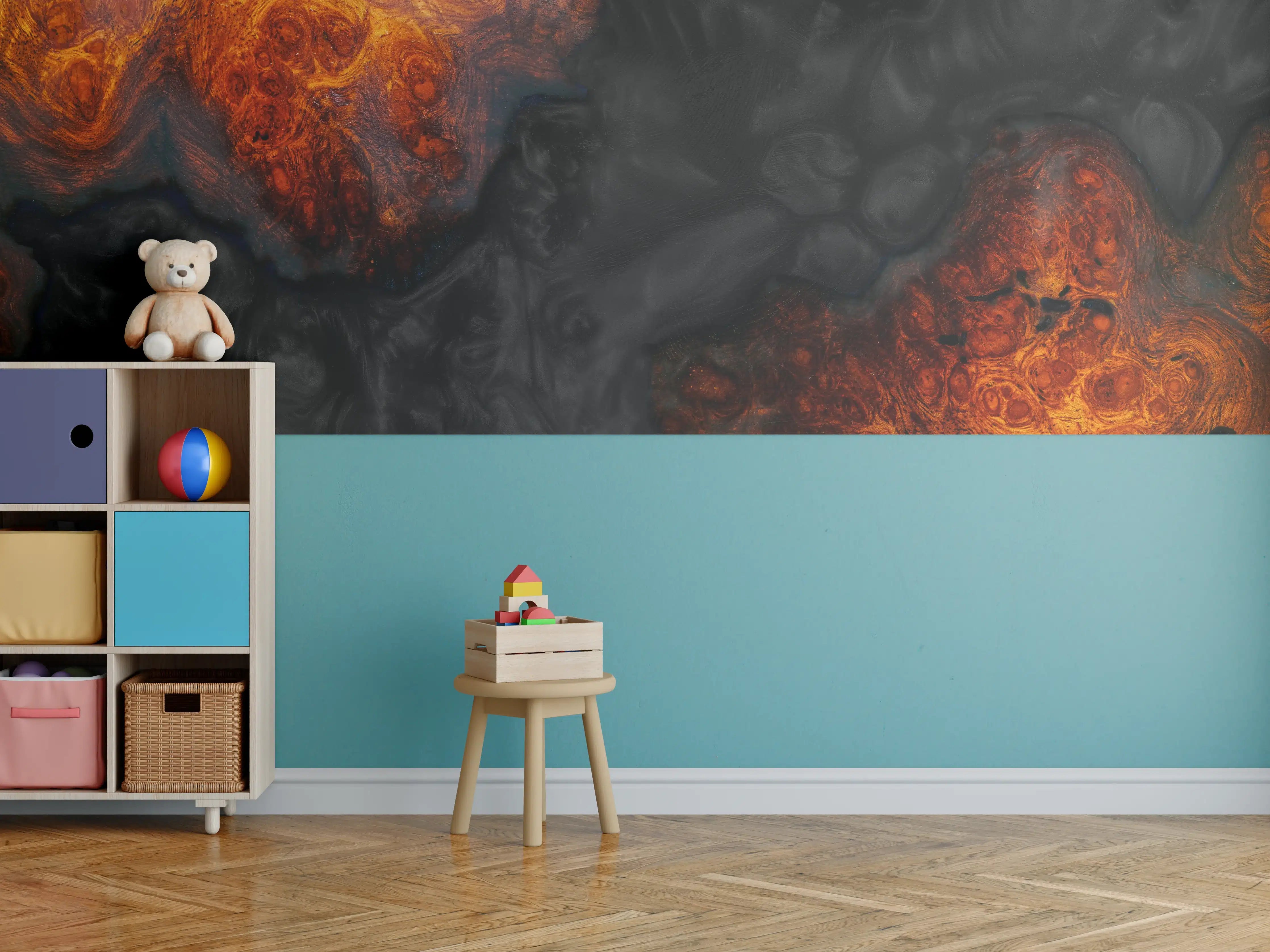 Kinderzimmer Wandgestaltung - Epoxidharz Maserholz Struktur