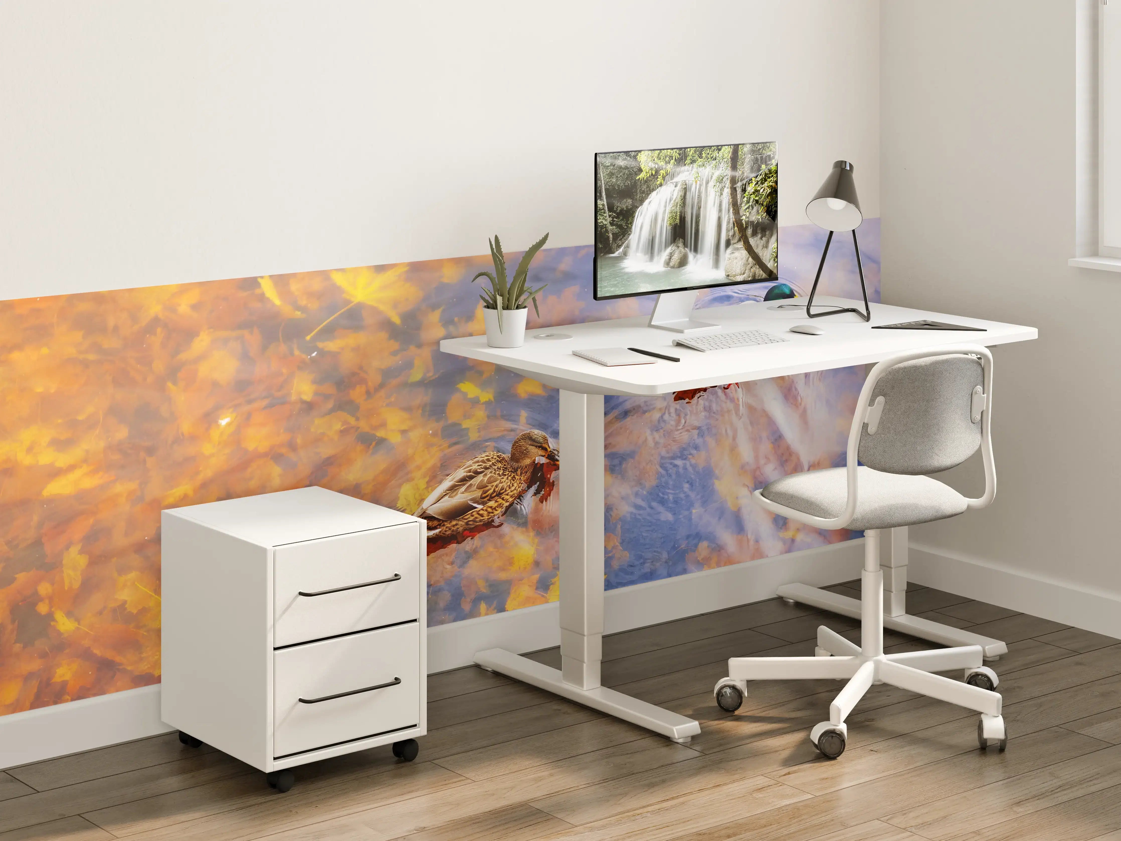 Kinderzimmer Wandgestaltung - Erstfallende Herbstblätter mit Wasserenten