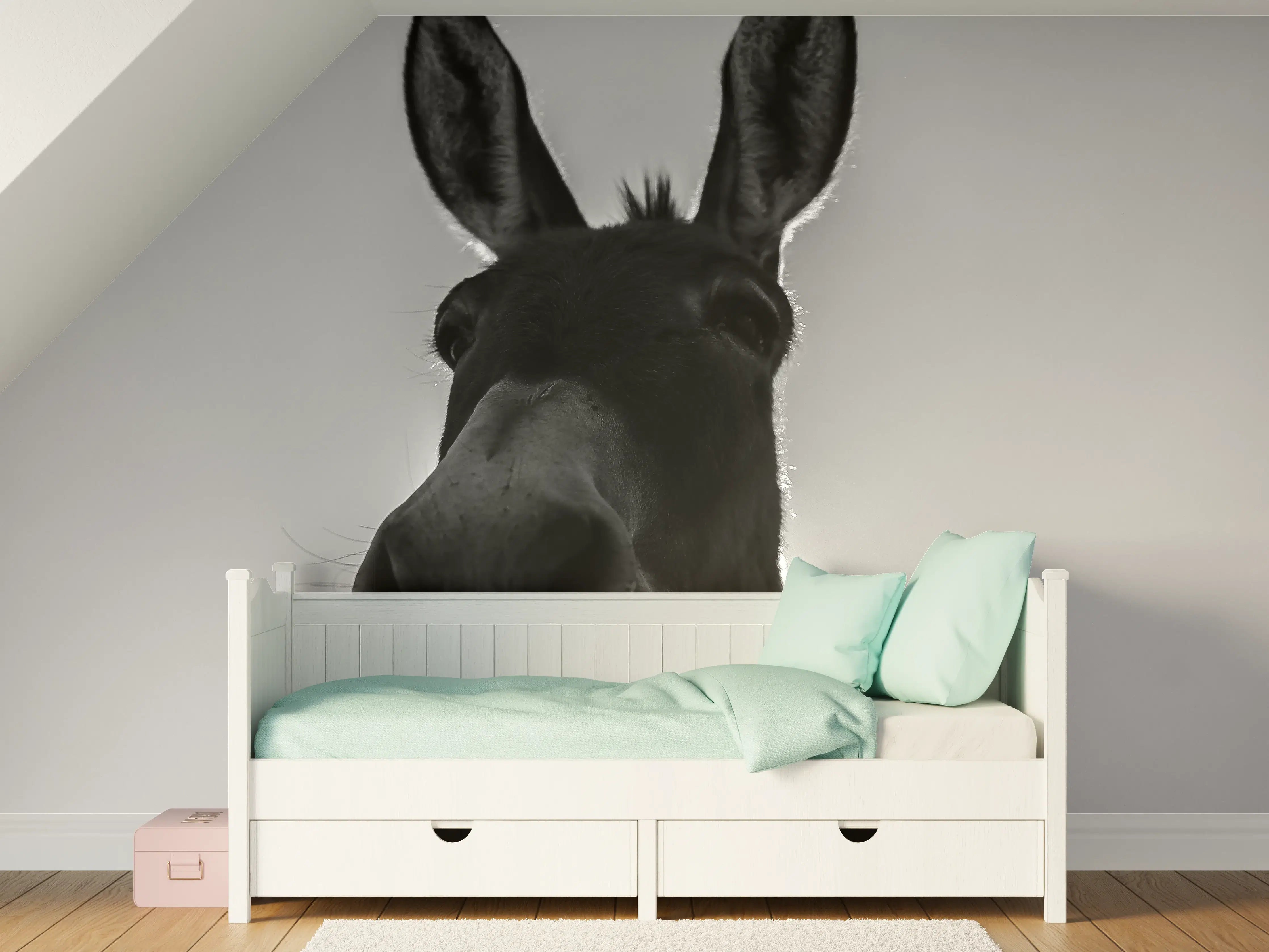 Kinderzimmer Wandgestaltung - Esel - schwarz-weiß