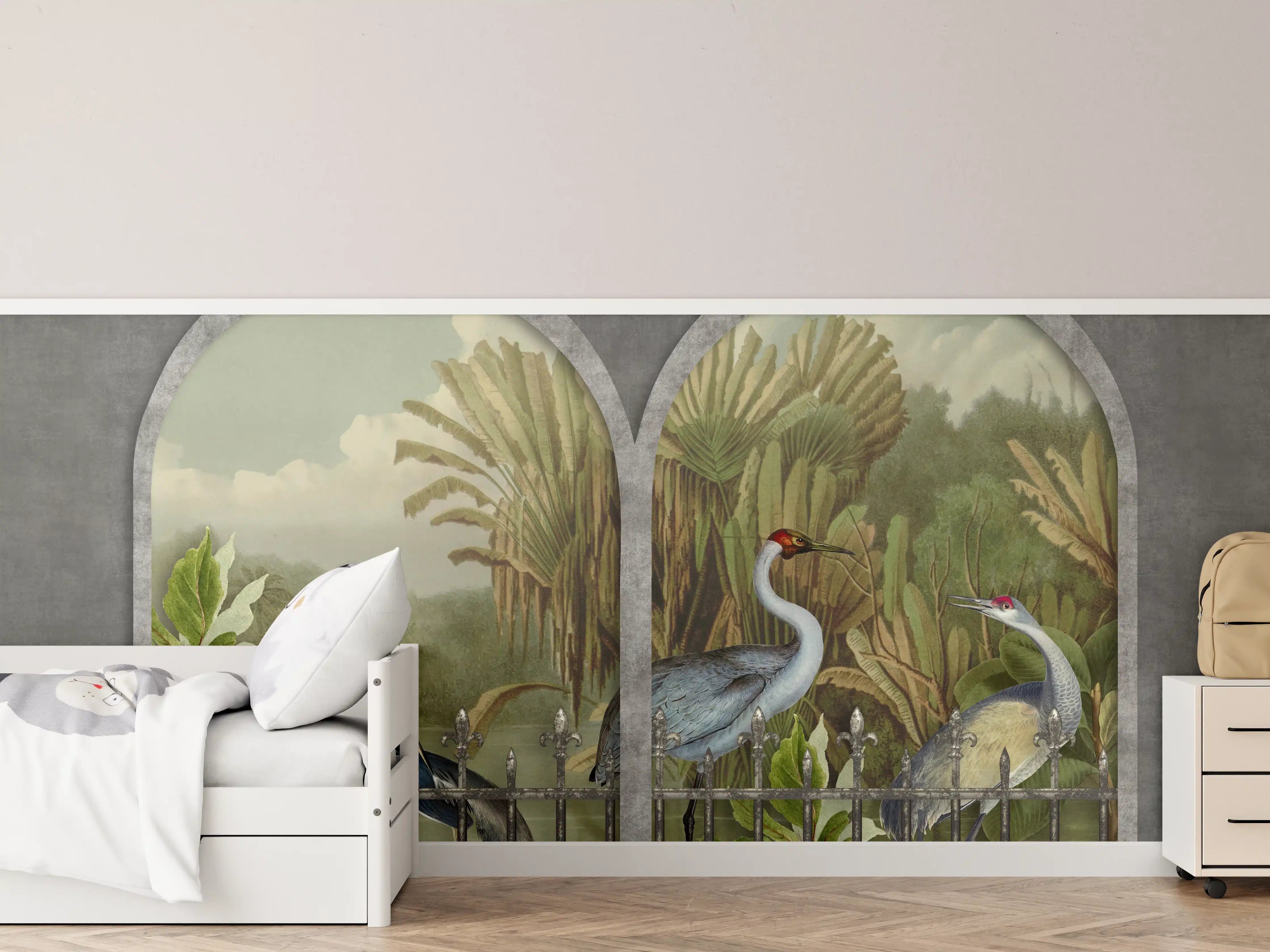 Kinderzimmer Wandgestaltung - Exotische Kraniche Naturpanorama