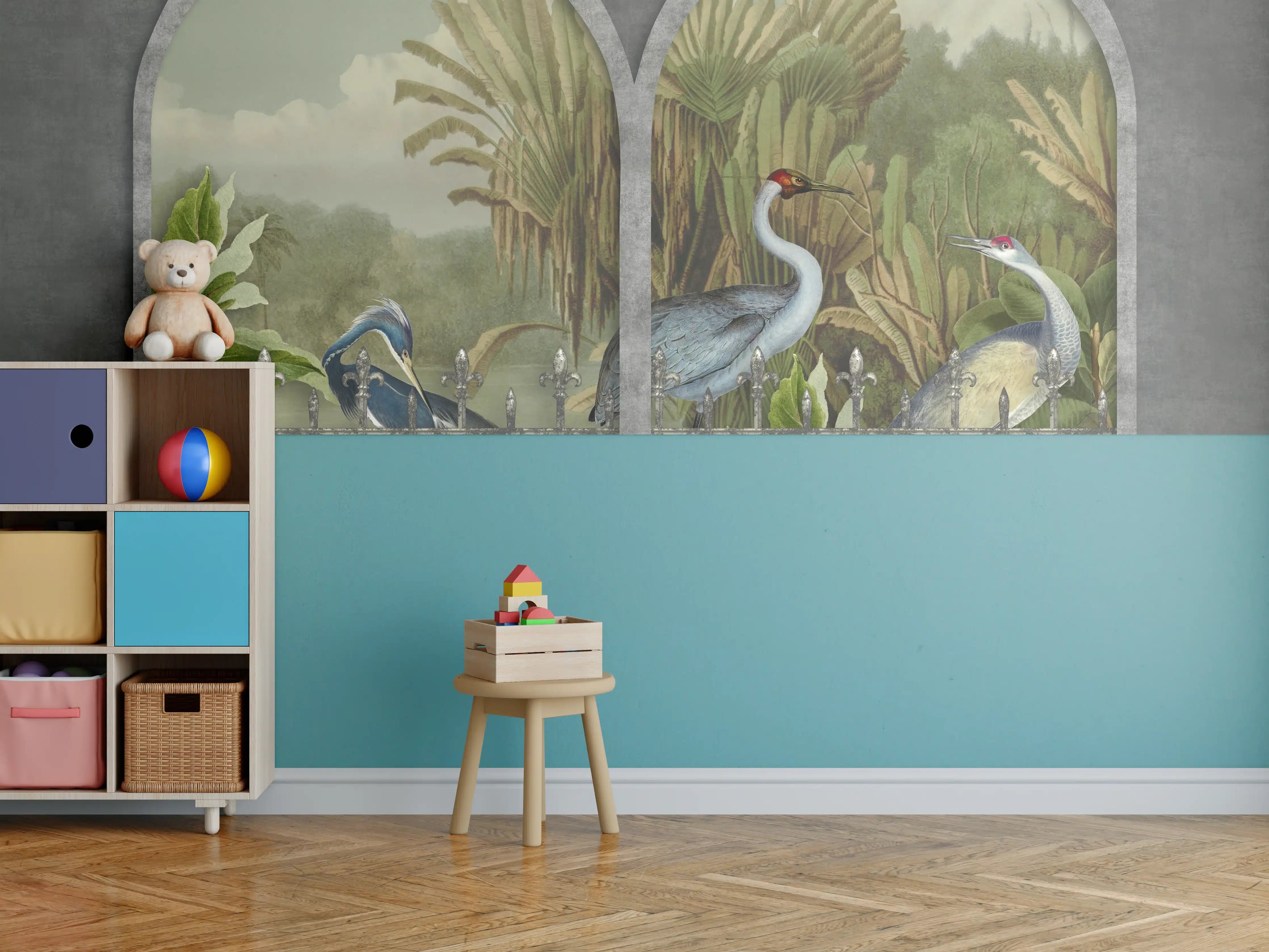 Kinderzimmer Wandgestaltung - Exotische Kraniche Naturpanorama