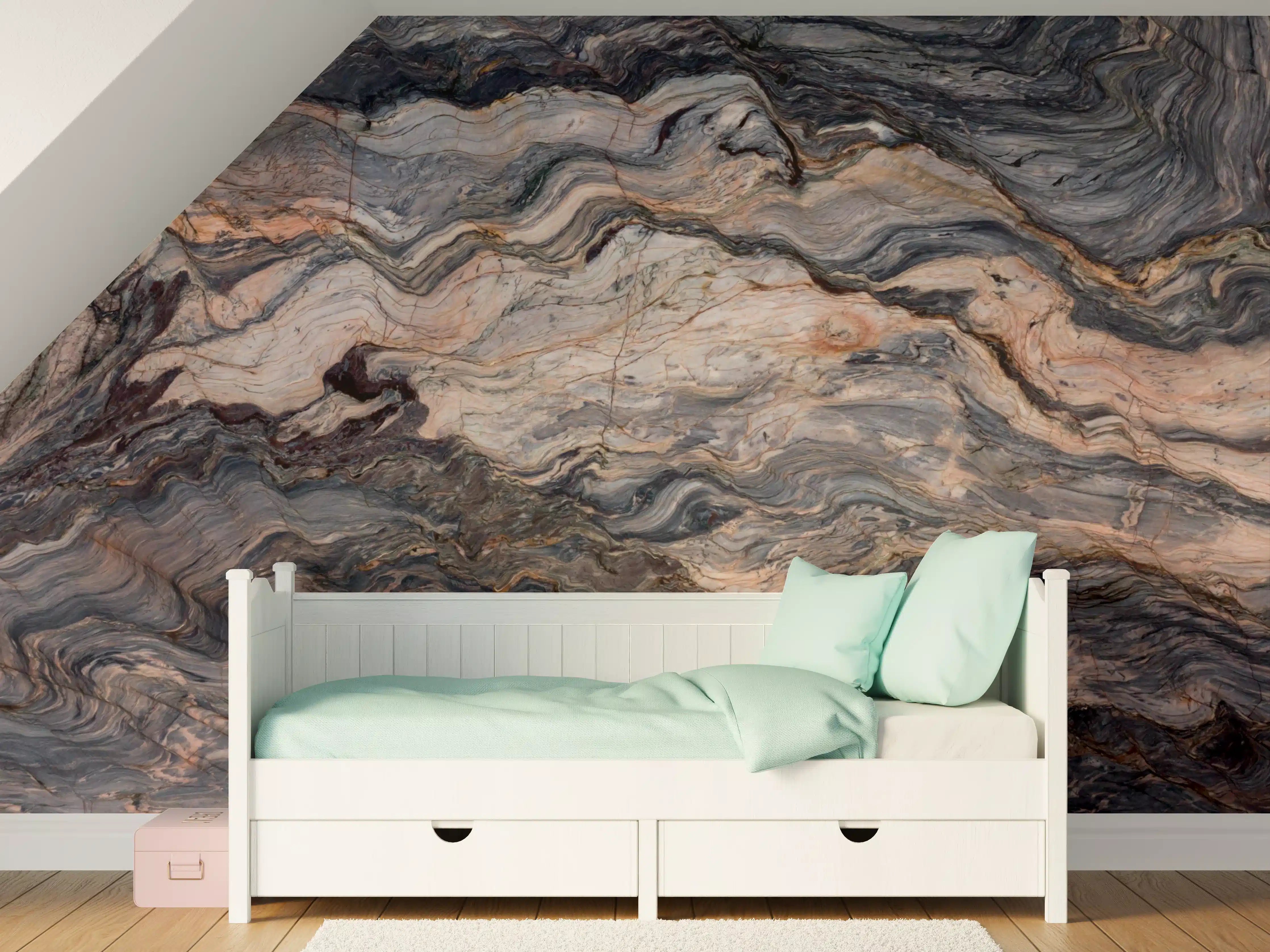 Kinderzimmer Wandgestaltung - Exotische Marmorstruktur in Erdtönen