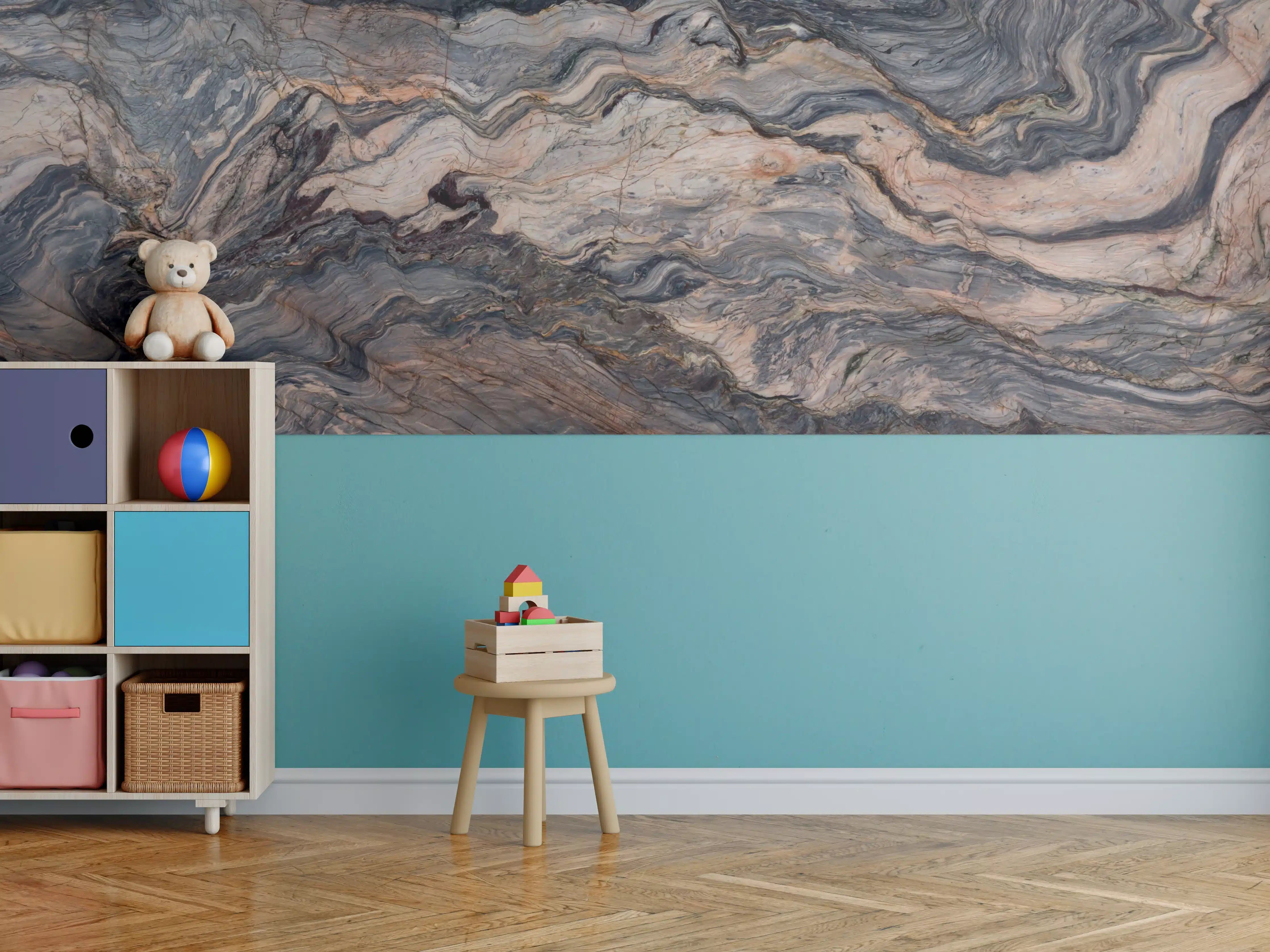 Kinderzimmer Wandgestaltung - Exotische Marmorstruktur in Erdtönen