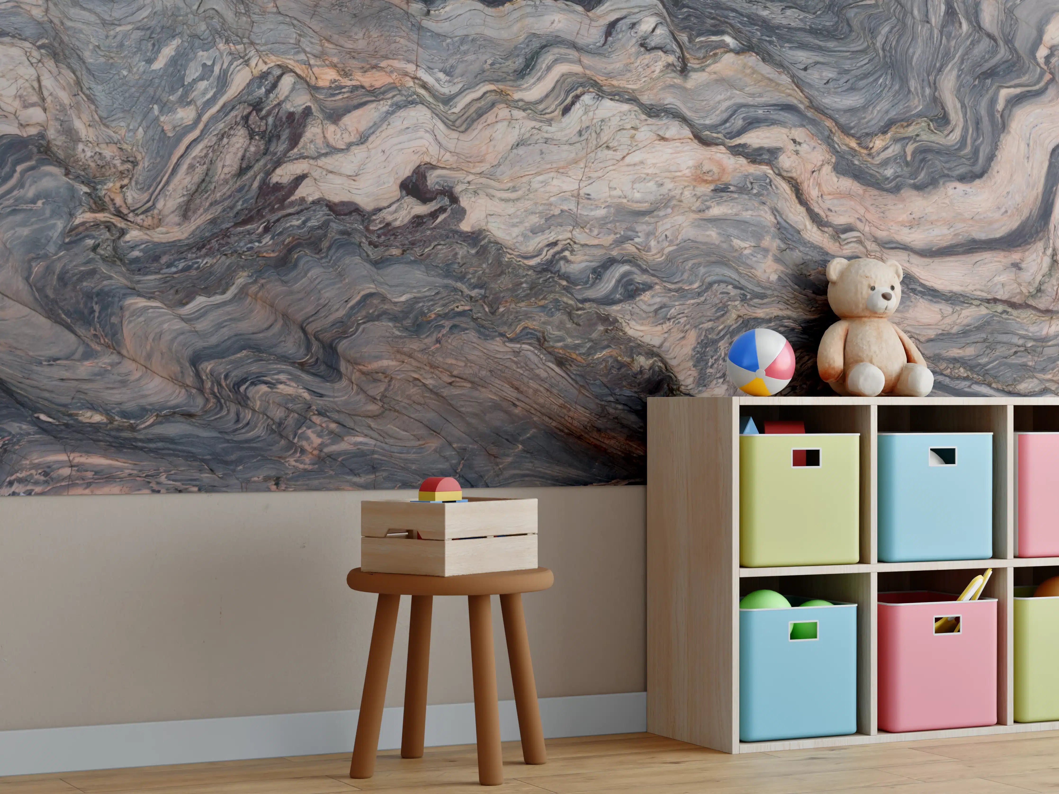 Kinderzimmer Wandgestaltung - Exotische Marmorstruktur in Erdtönen