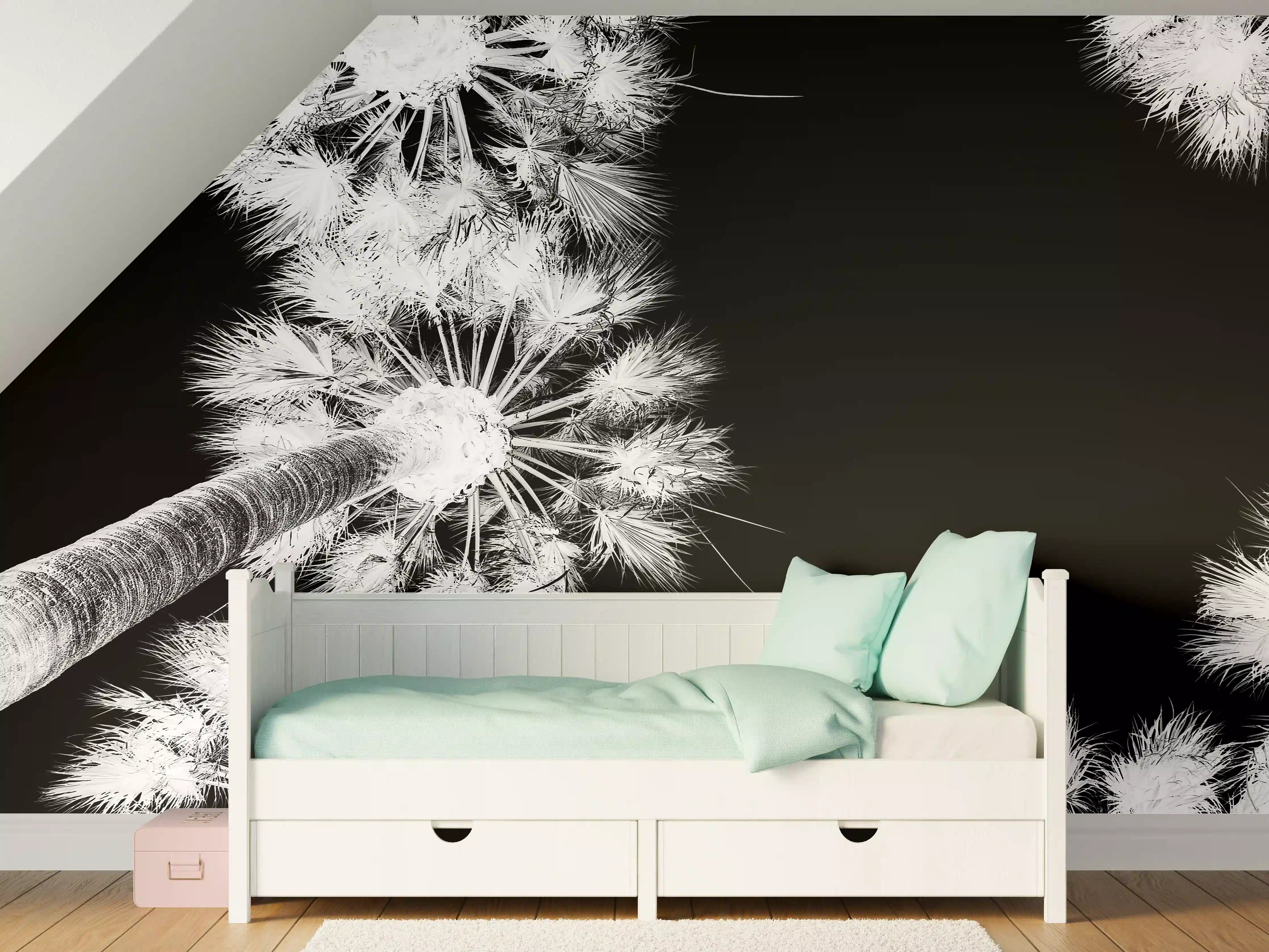 Kinderzimmer Wandgestaltung - Exotische Palmen - Schwarz-weiß