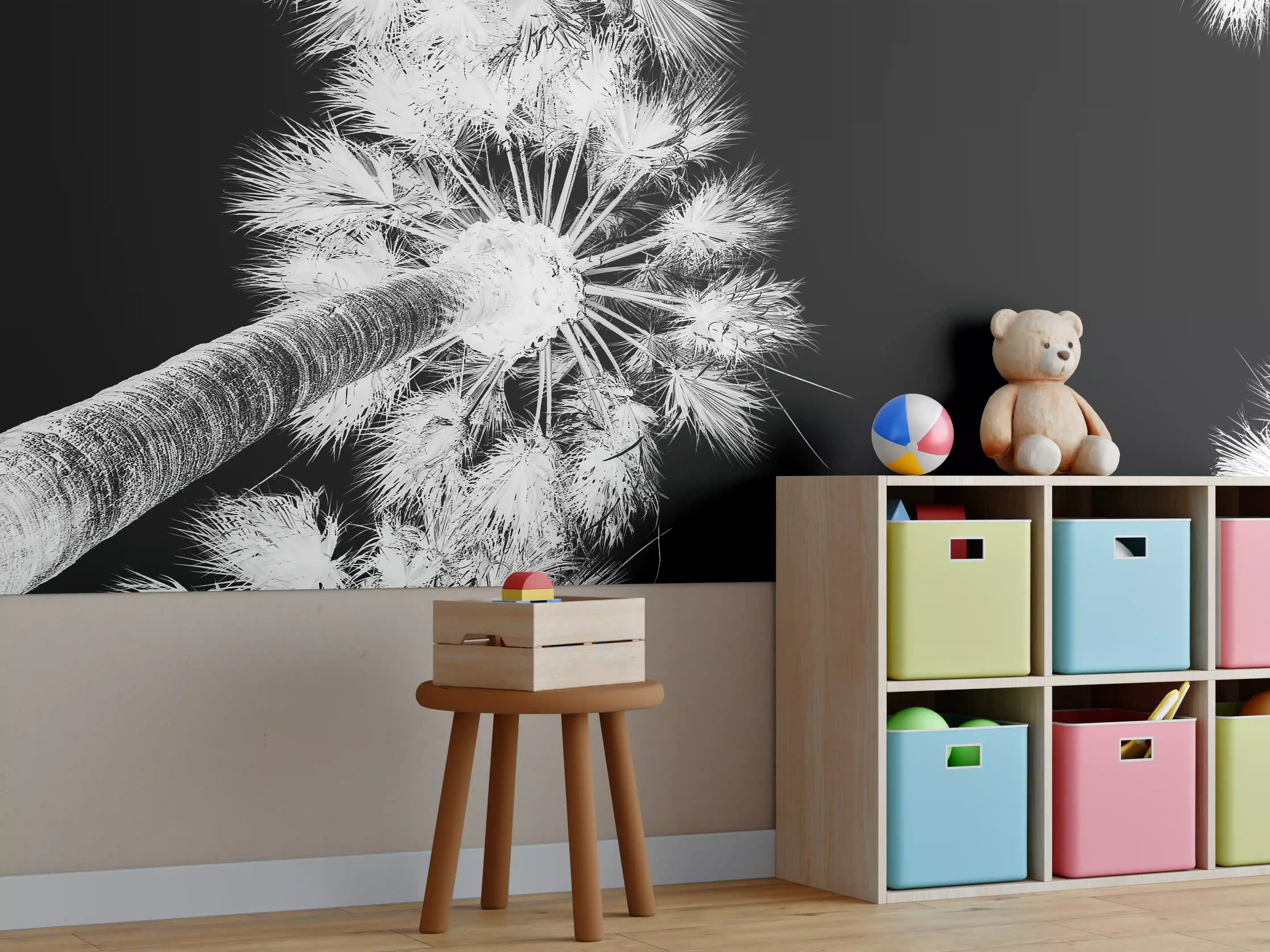 Kinderzimmer Wandgestaltung - Exotische Palmen - Schwarz-weiß