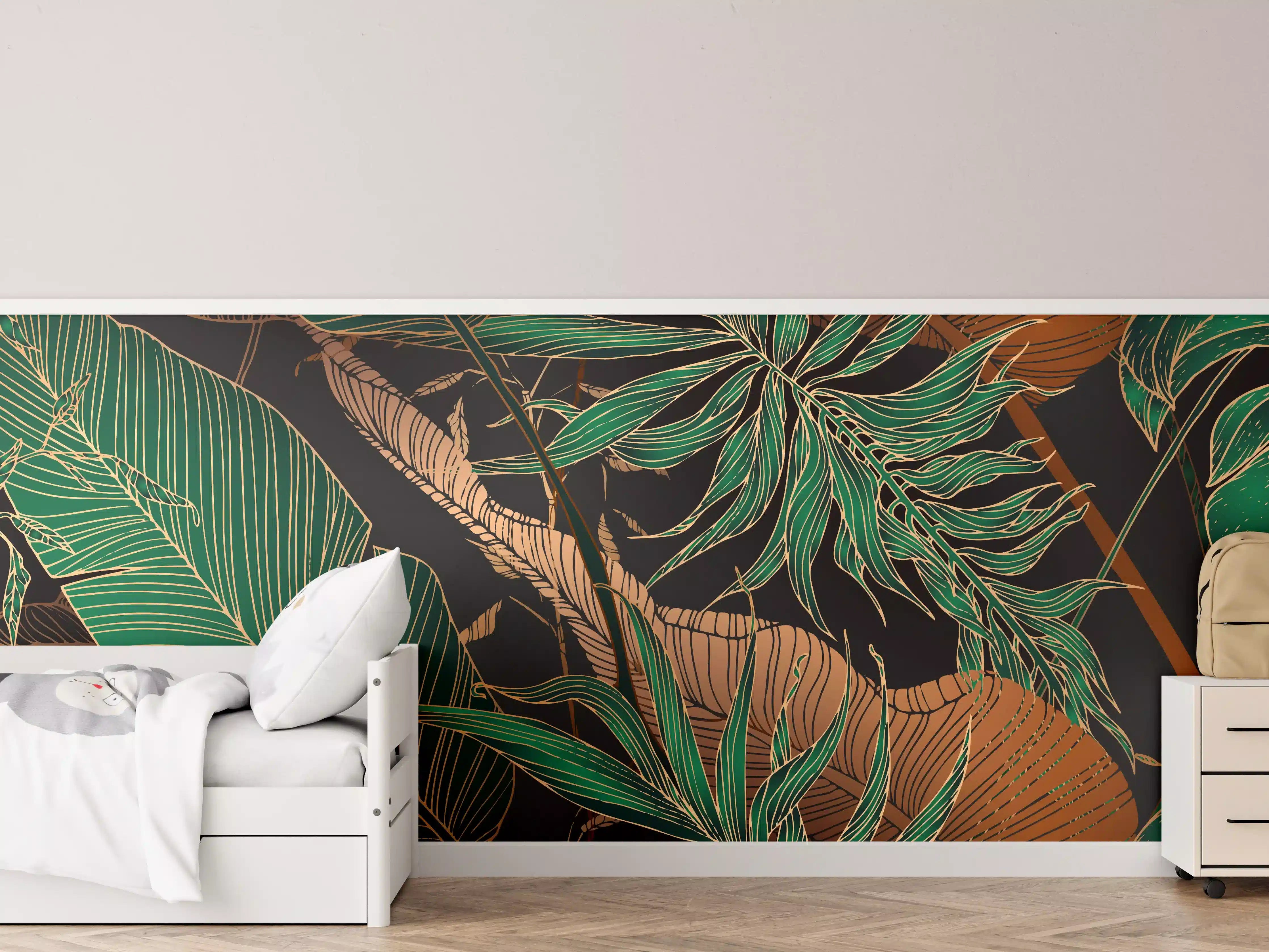Kinderzimmer Wandgestaltung - Exotisches Blattmuster Dunkel