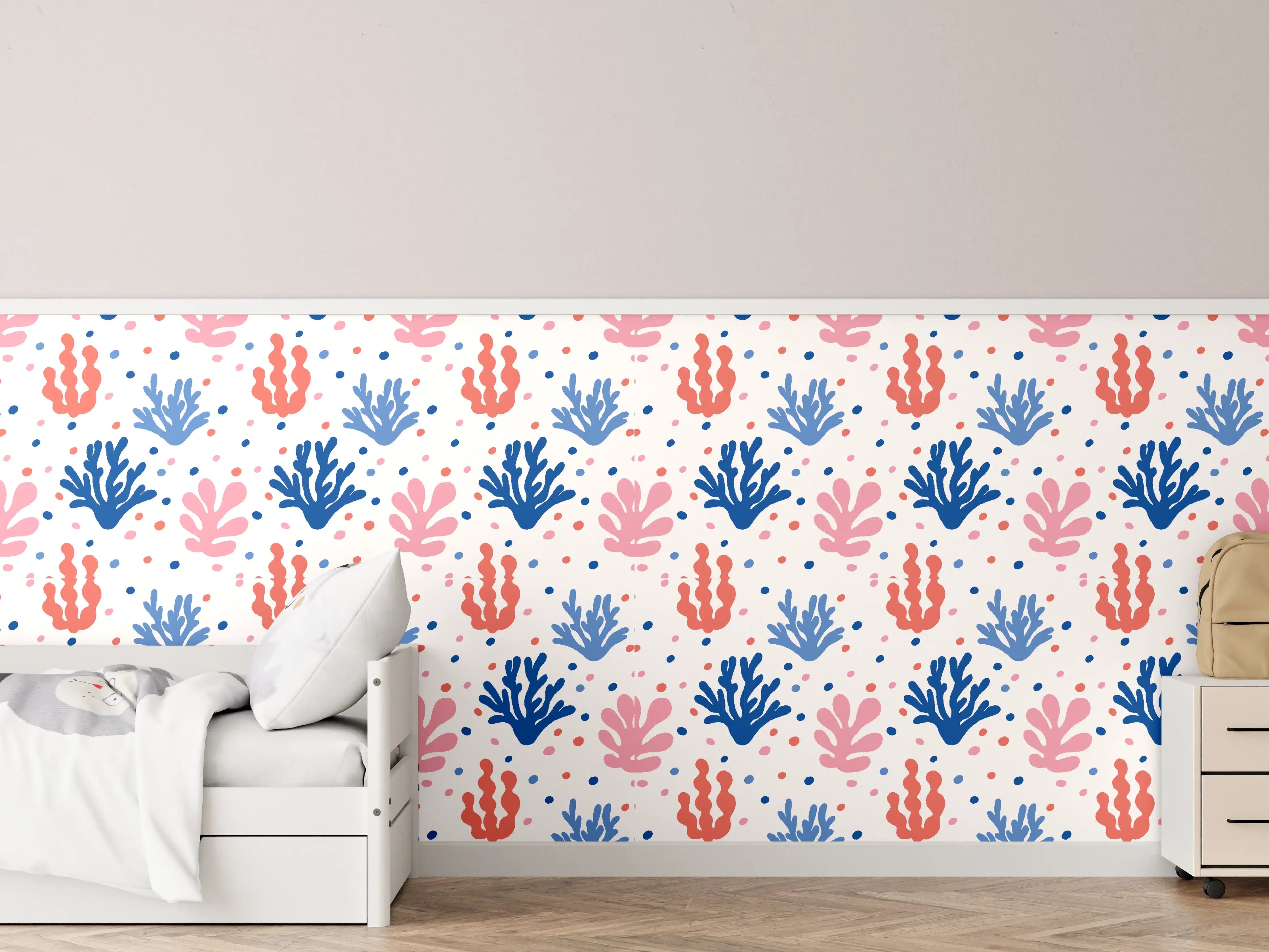 Kinderzimmer Wandgestaltung - Exotisches Korallen-Design in Blau und Rosa