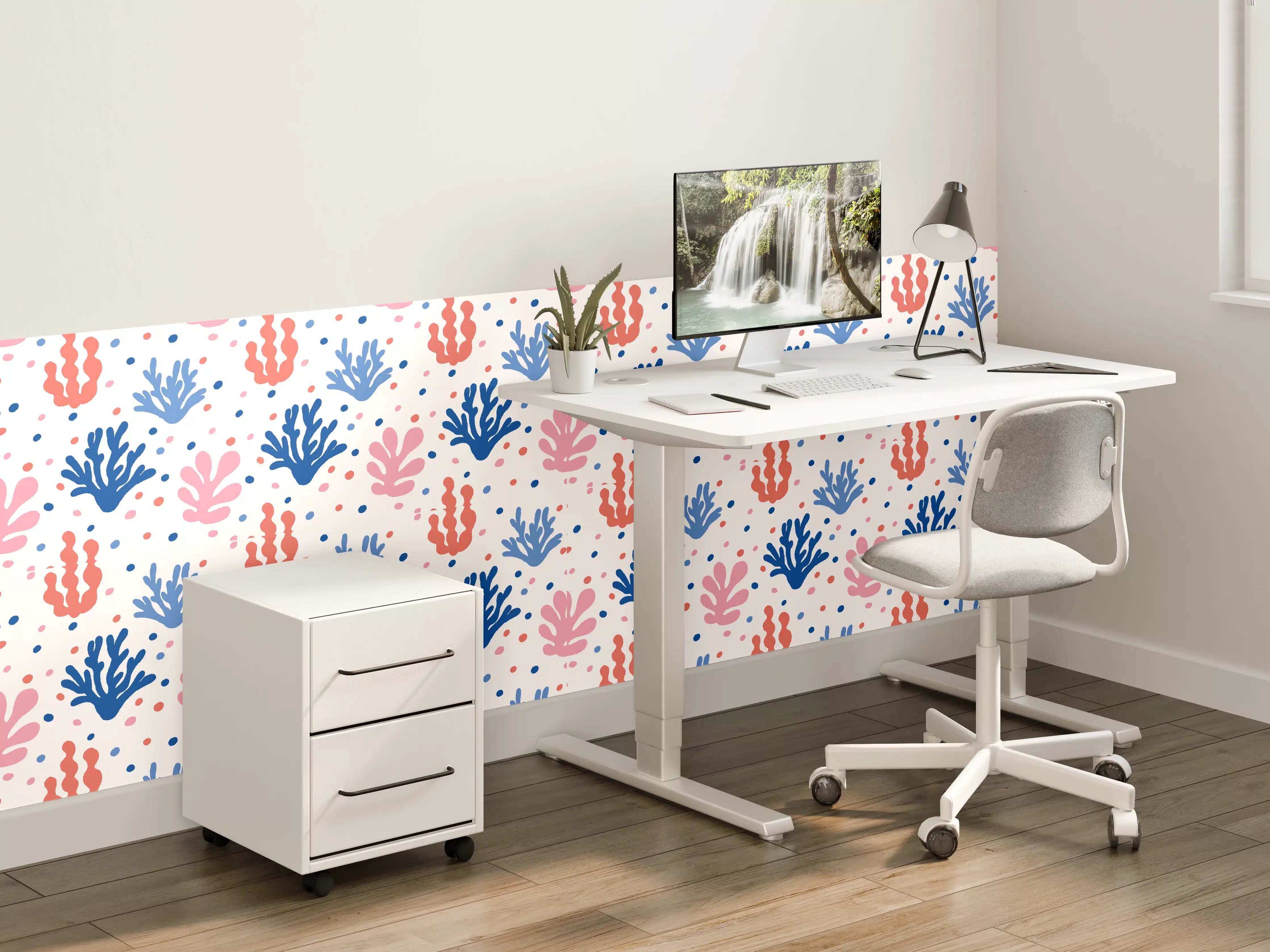 Kinderzimmer Wandgestaltung - Exotisches Korallen-Design in Blau und Rosa