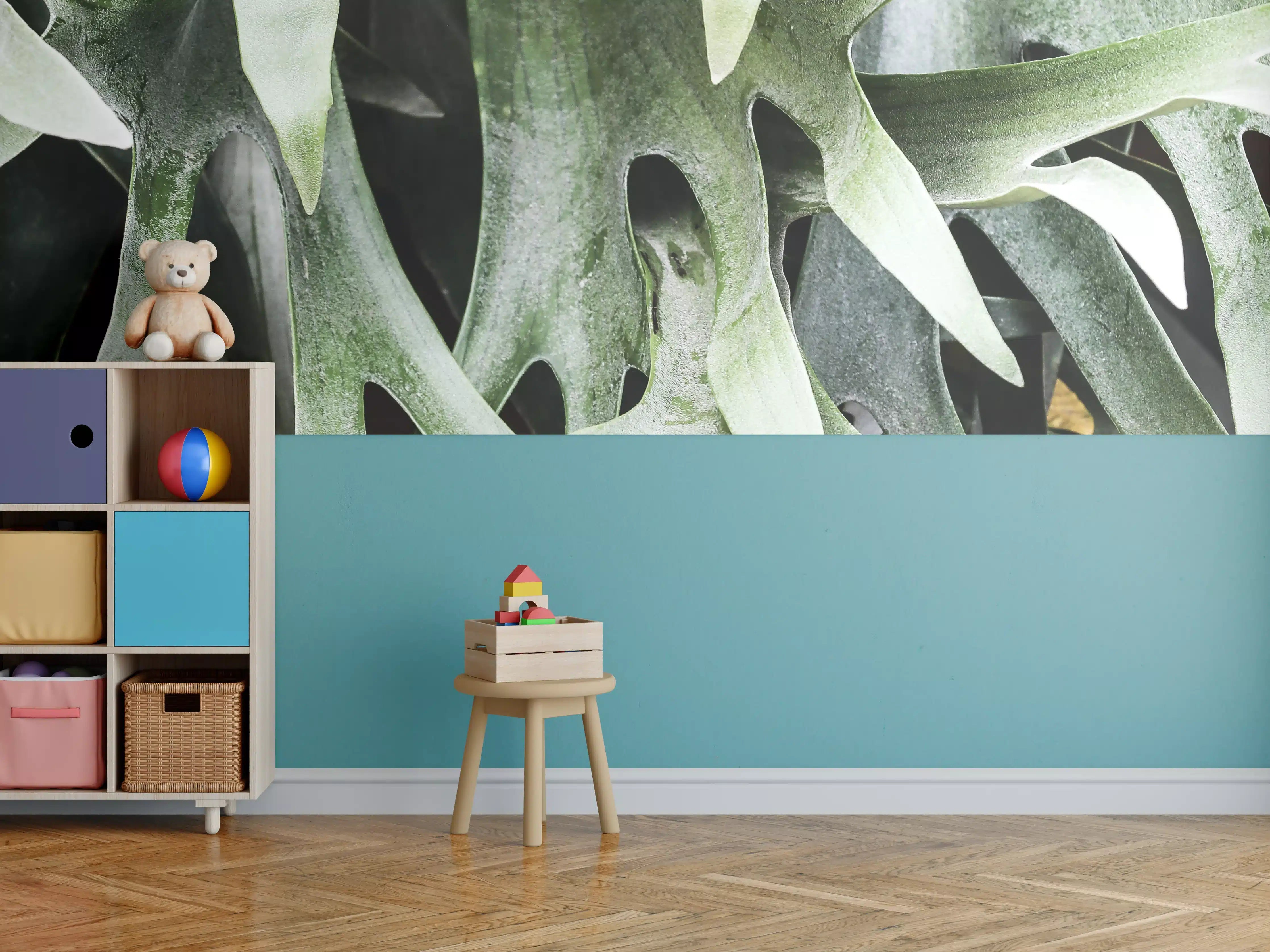 Kinderzimmer Wandgestaltung - Exotisches Staghorn Farnblatt