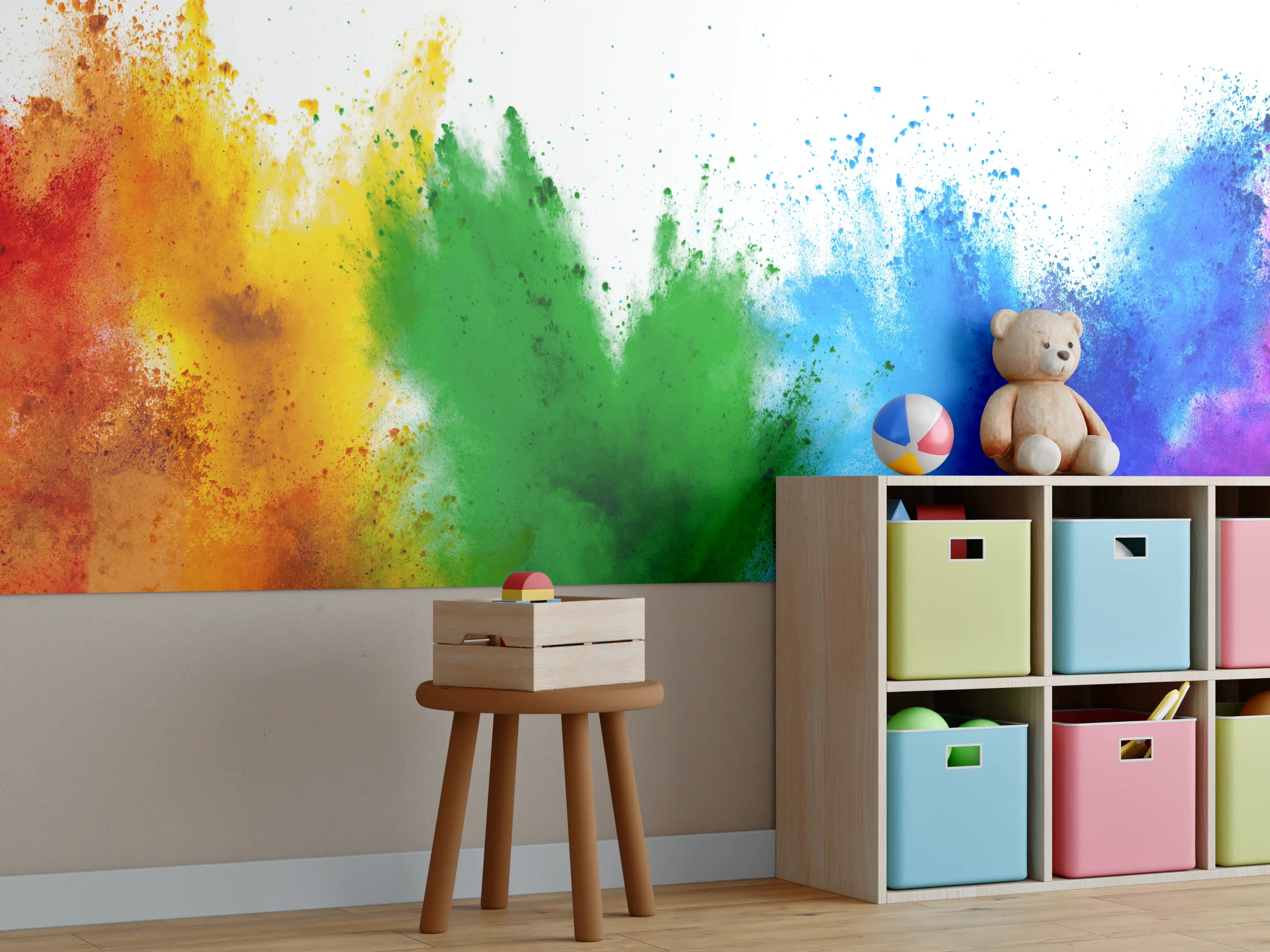 Kinderzimmer Wandgestaltung - Explosion von buntem Pulver