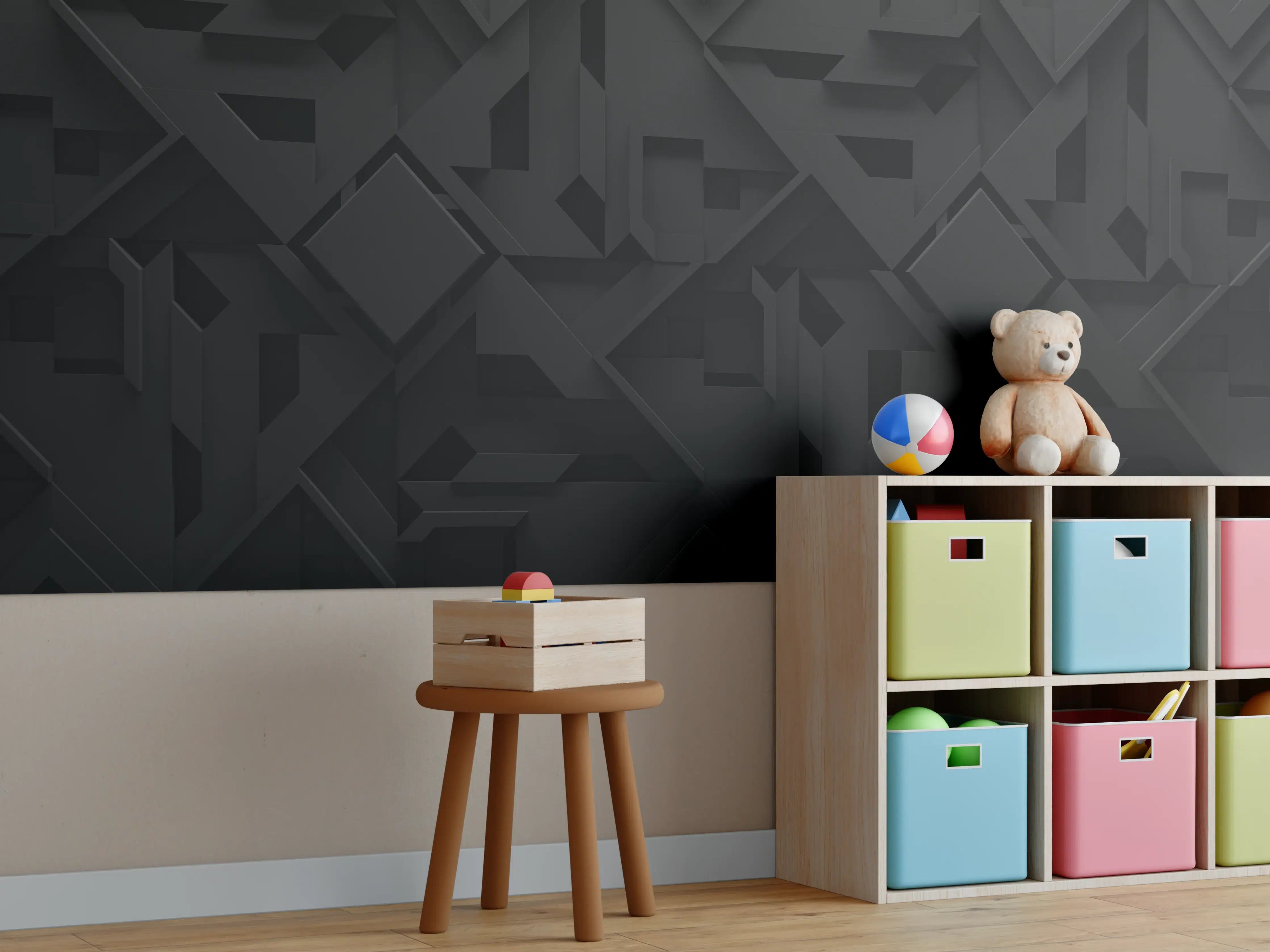 Kinderzimmer Wandgestaltung - Extra-Dunkler Schwarz 3D Hintergrund