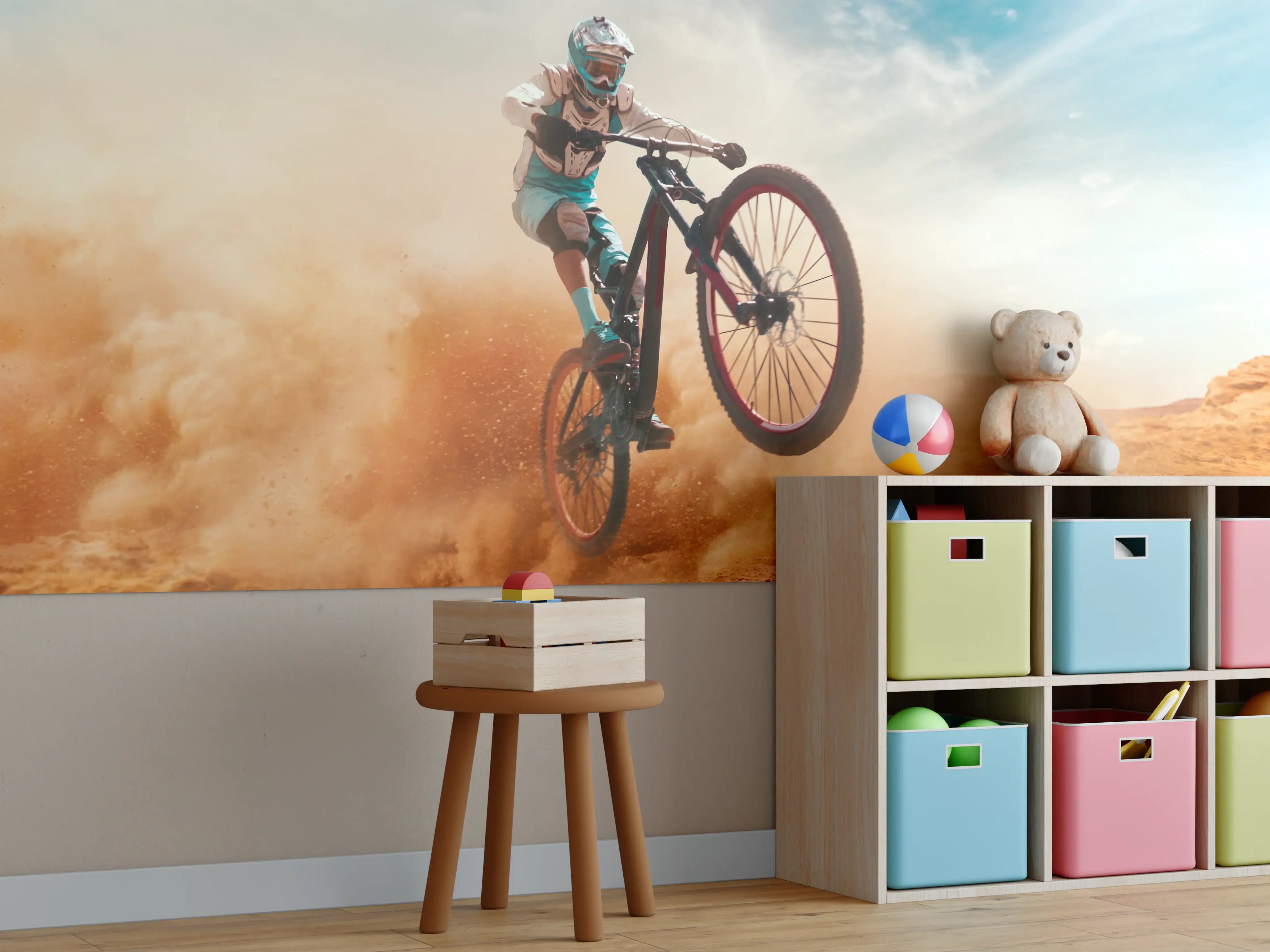 Kinderzimmer Wandgestaltung - Fahrrad Fahrer - Wüstenlandschaft