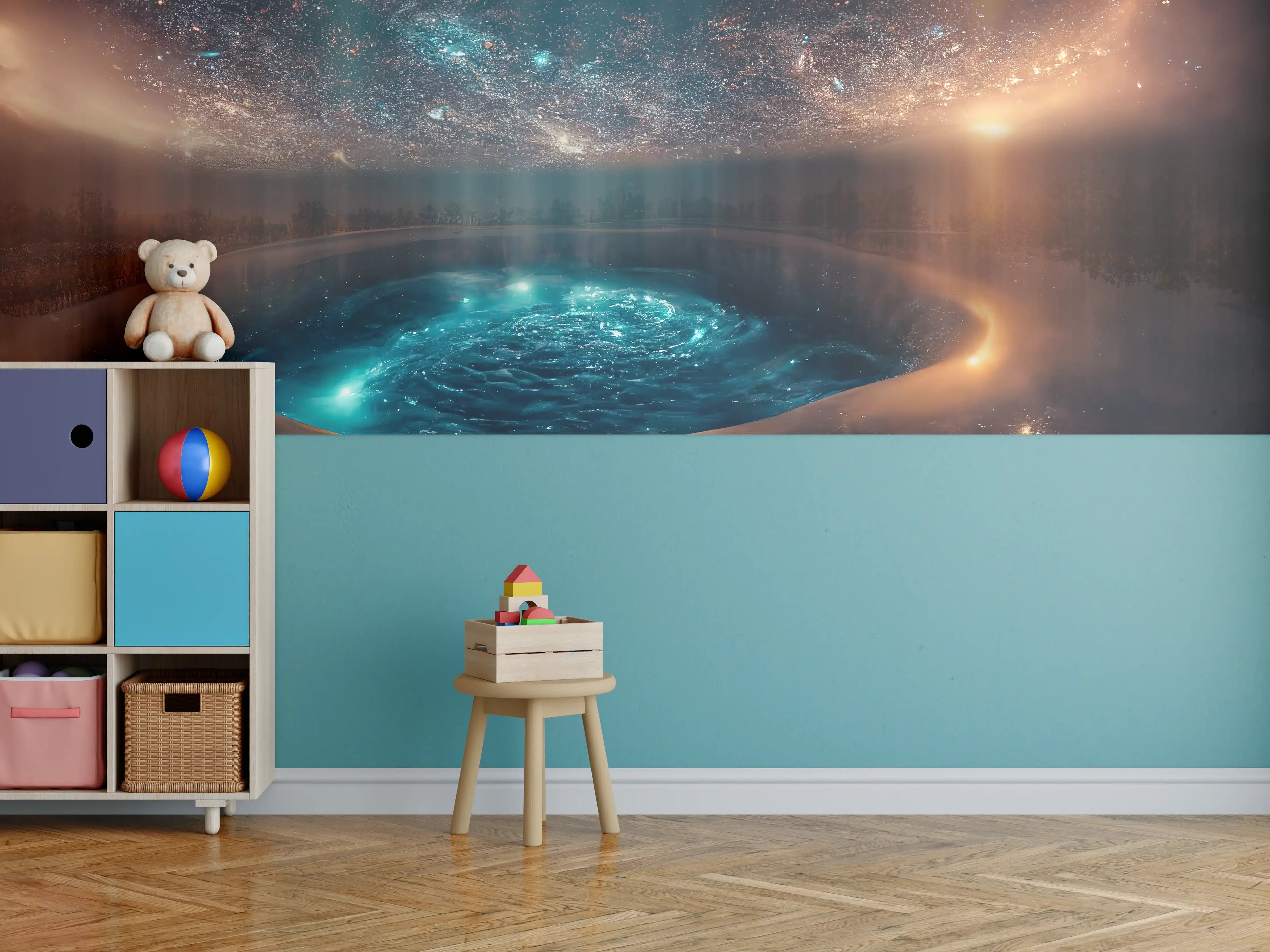 Kinderzimmer Wandgestaltung - Fantasielandschaft - Nächtlicher Blick