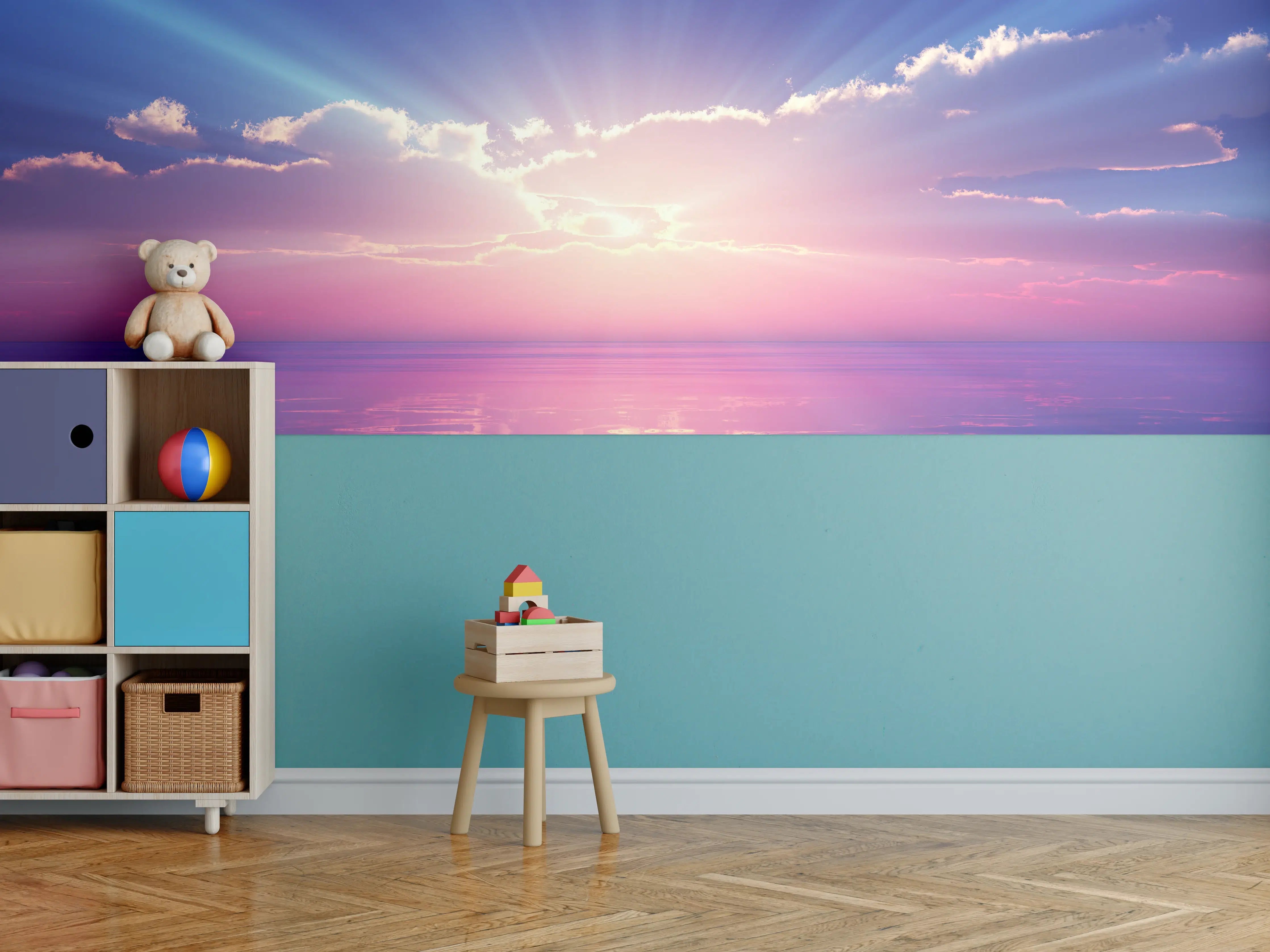 Kinderzimmer Wandgestaltung - Fantasievoller Sonnenuntergang über dem Meer